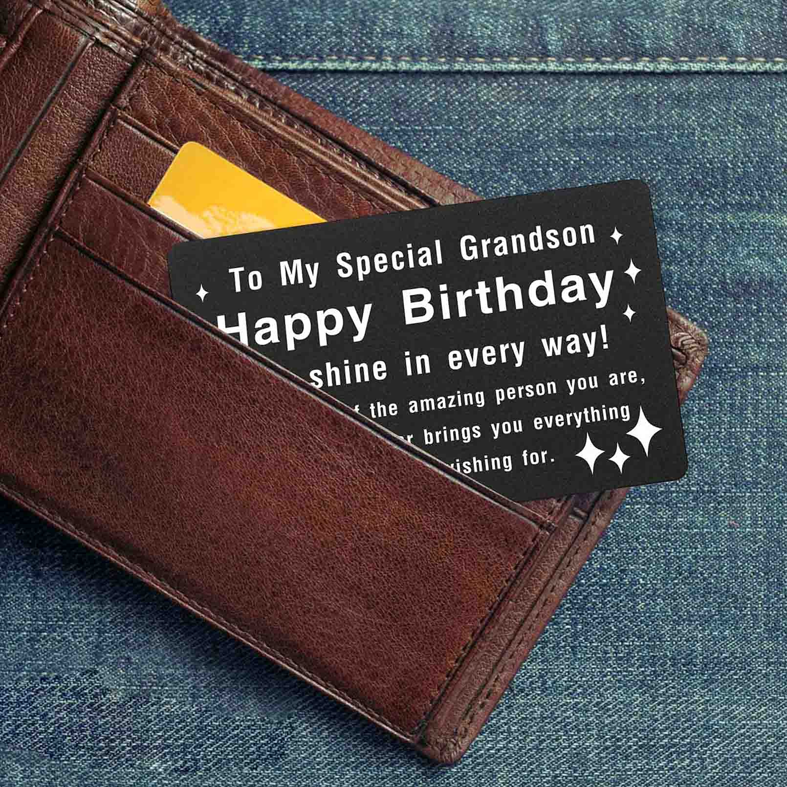 Personalized Grandson Birthday Cards & Gifts - Engraved Black Aluminum Keepsake for Amazing Grandson | Birthday Celebration, Grandparent-Grandchild Bonding, Special Occasion Present