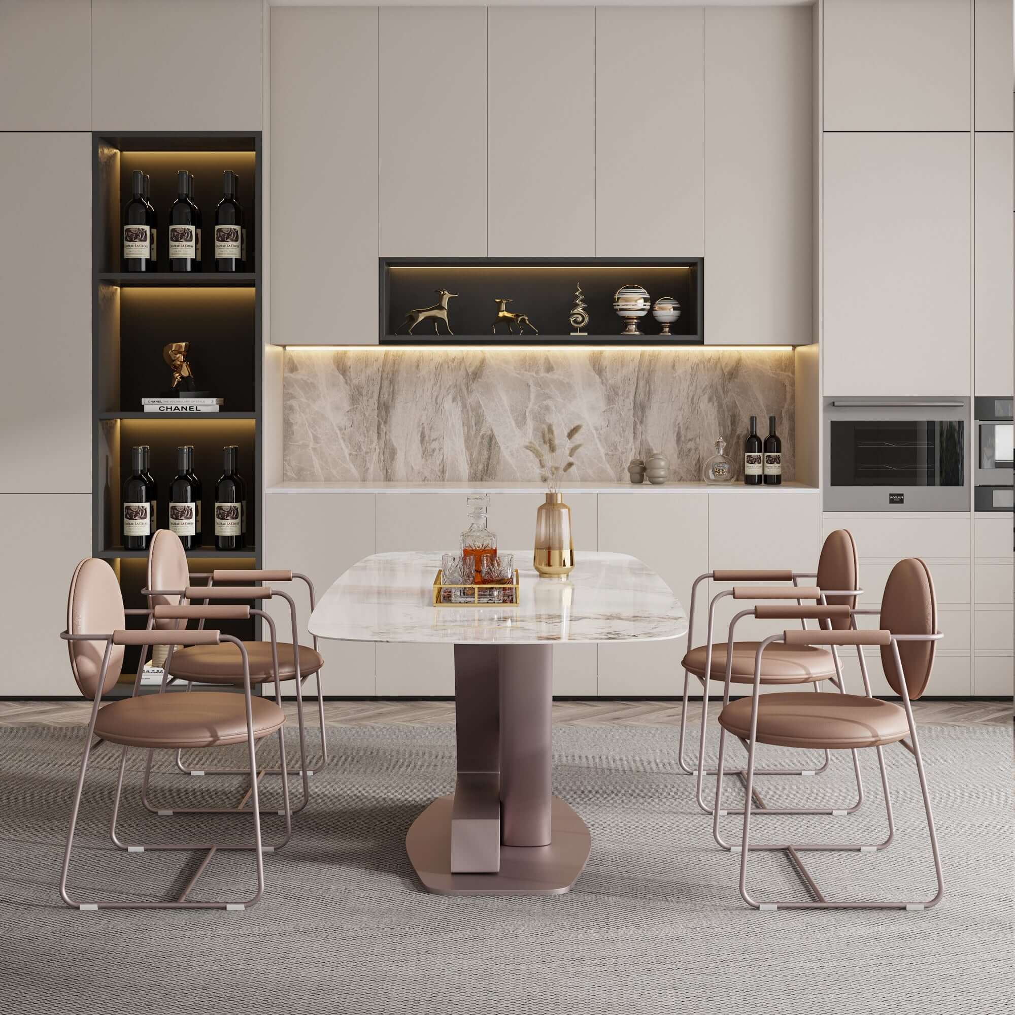 Luxury Oval Marble Dining Table for 6 - Durable Sintered Stone Tabletop - Perfect for Modern Dining Rooms & Open-Concept Kitchens