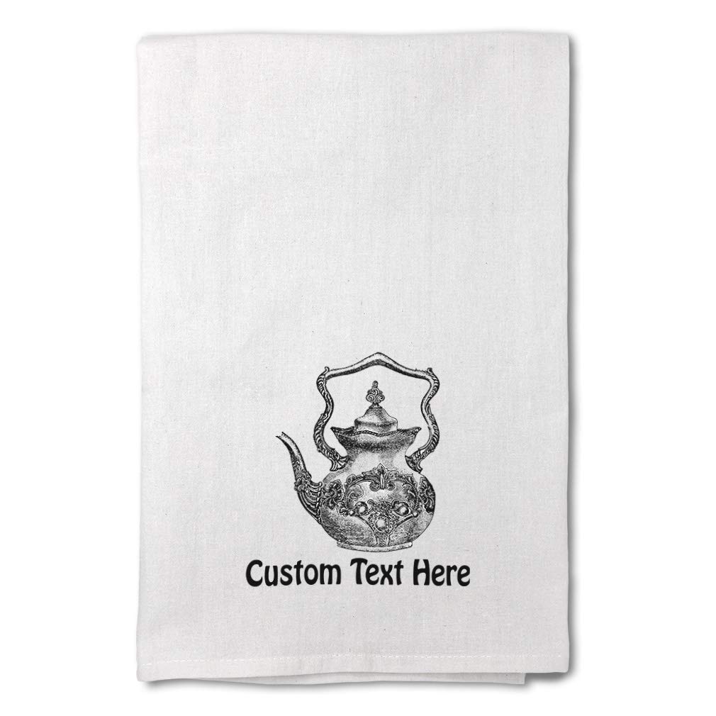 Vintage Silver Teapot Print Custom Flour Sack Kitchen Towels - Personalized Dish Towels for Home Decor & Kitchen Cleaning Supplies | Perfect for Farmhouse, Cottage & Vintage Style Kitchens
