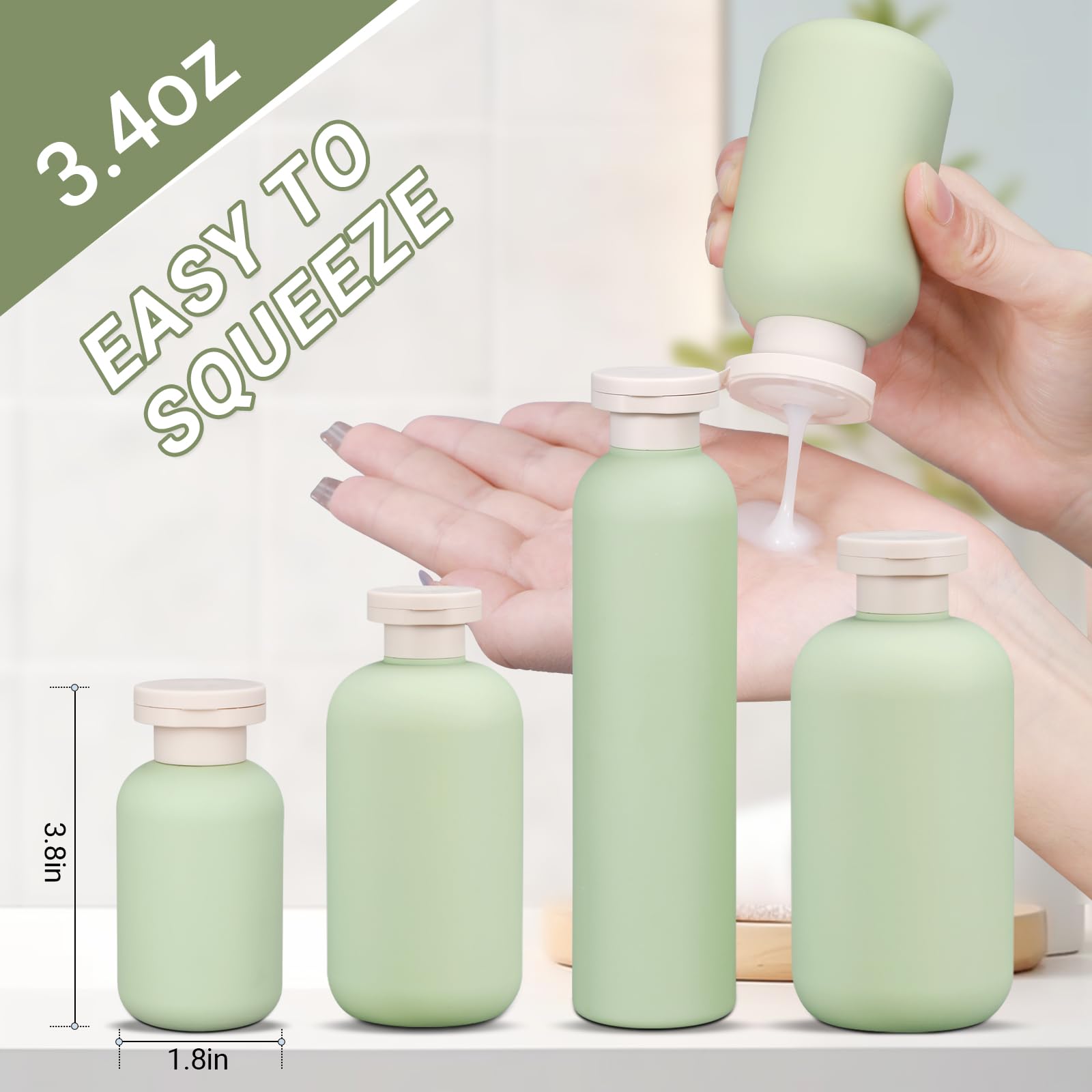 3.4 oz Leak Proof Travel Bottles for Toiletries - Refillable Squeeze Plastic Bottles with Caps for Shampoo, Lotion, Cream & Conditioner (3 Pack) - Perfect for Air Travel, Gym, Camping & Daily Essentials