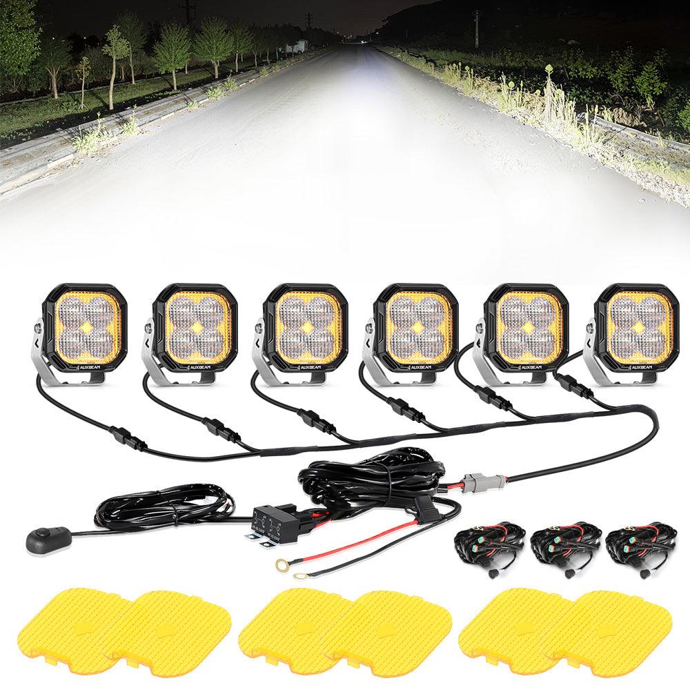 100W 3 Inch LED Pod Lights - White DRL & Amber Turn Signal - Off Road Lighting for Trucks, Jeeps, ATVs - Waterproof Spot Lights for Night Driving, Camping, Trail Adventures