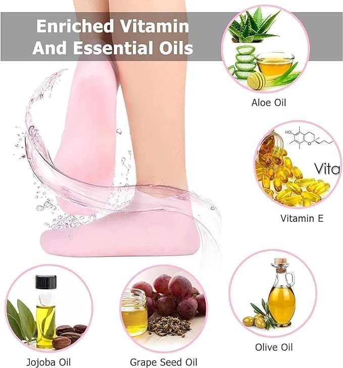 Heel Crack Repair Silicone Socks - Moisturizing Spa Gel Socks for Dry Cracked Feet with Vitamin E & Natural Oils (Unisex, One Size Fits All) - Perfect for Night Treatment, Pedicure Care & Foot Therapy