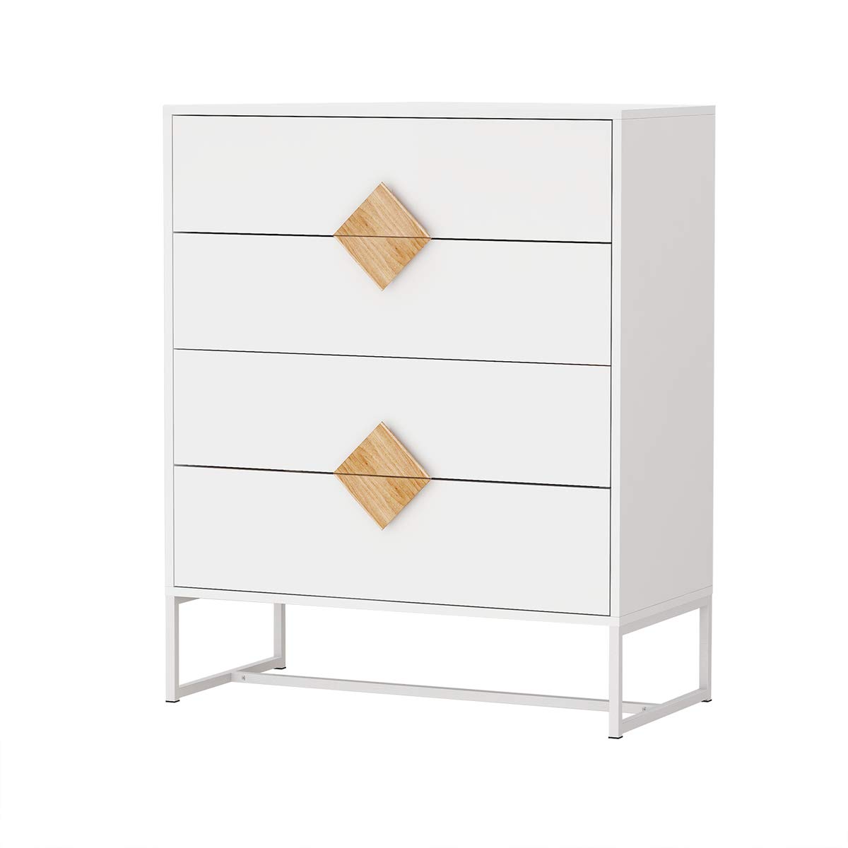 Modern 4-Drawer Dresser Chest - White Wooden Storage Cabinet for Bedroom, Living Room & Laundry Room | Space-Saving Organizer for Clothes, Linens & Home Essentials