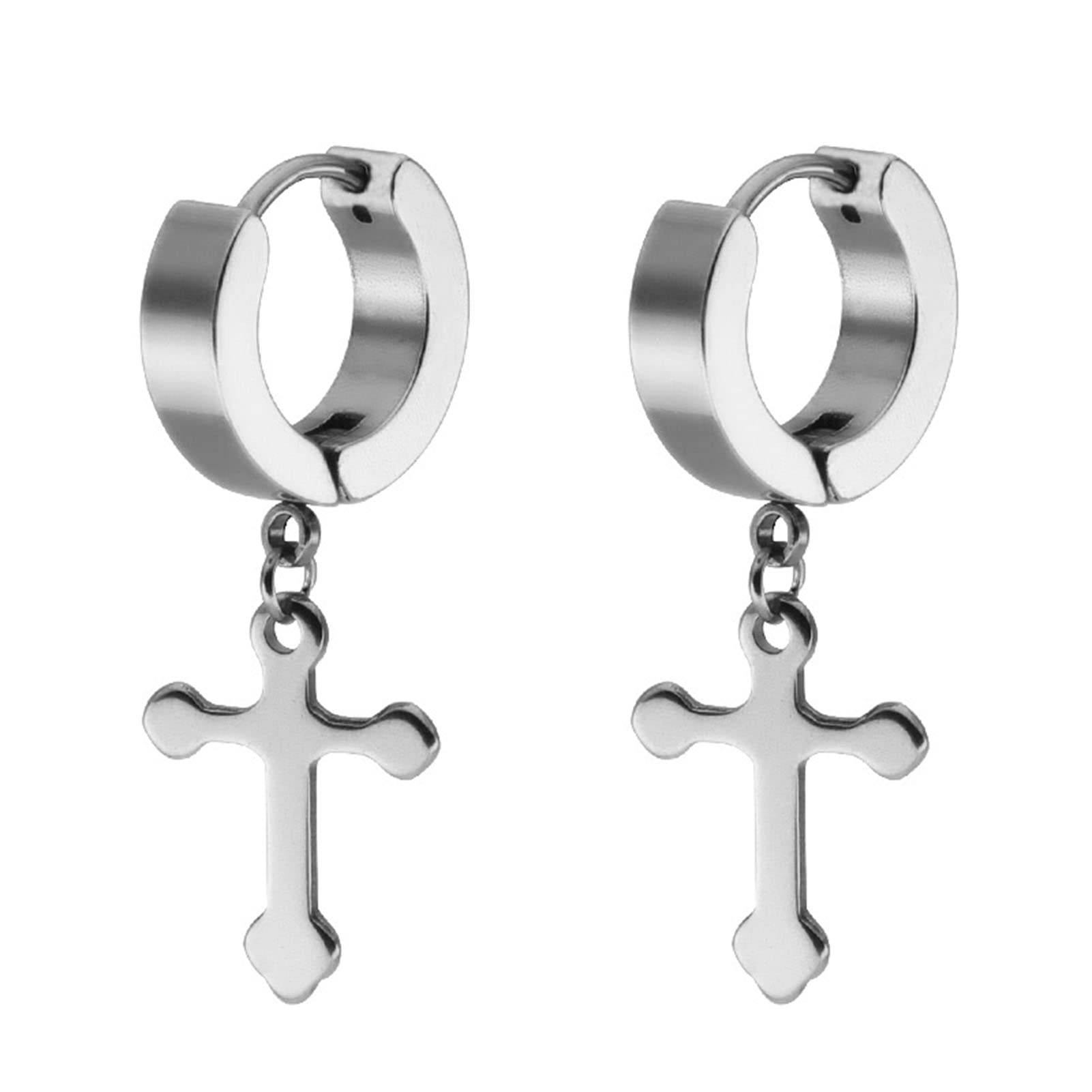 1 Pair Stylish Titanium Steel Cross Dangle Earrings for Men & Women - Long Lasting Hoop Pendant Earrings for Parties, Church, and Everyday Wear