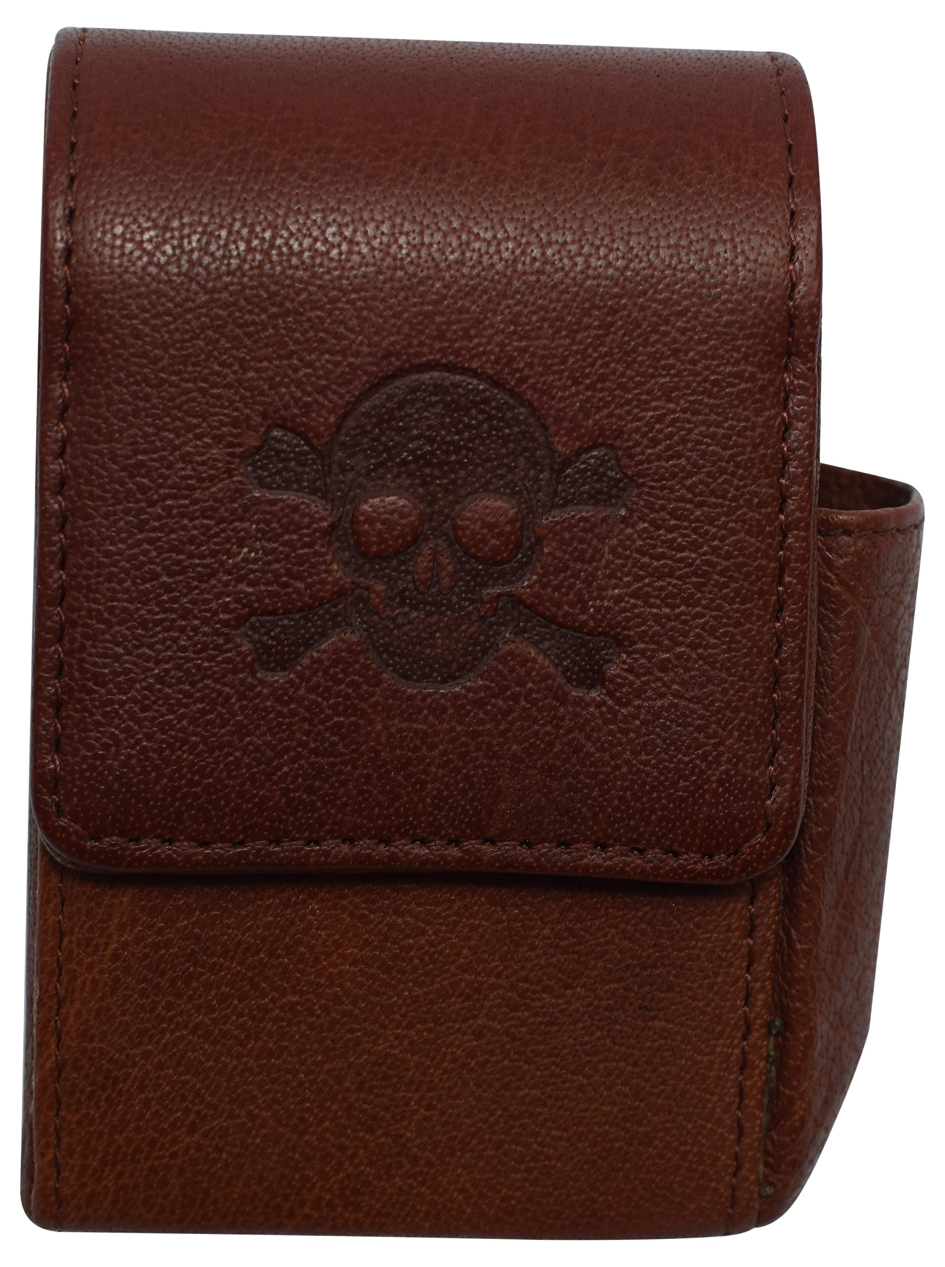 Genuine Leather Cigarette Storage Organizer - Tobacco Pouch with Lighter Holder & Logo Design (Skull Bone Pattern) - Perfect for Travel, Camping, and Outdoor Smoking Accessories
