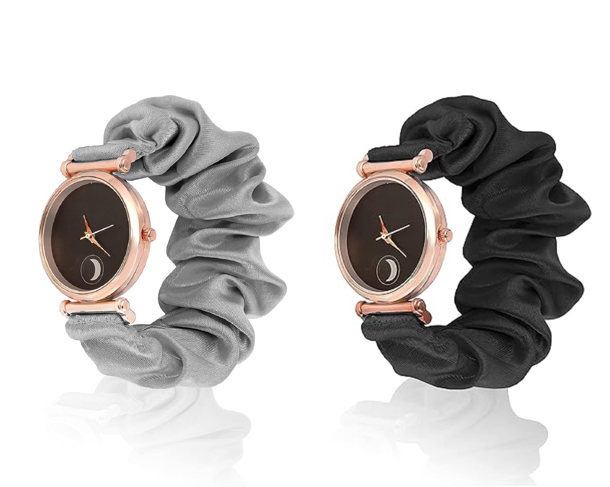 K Vajir® Women's Multicolor Analog Scrunchies Watch with Fabric Strap - Pack of 2 (Choice No 8) | Stylish Casual & Office Wear Accessory for Everyday Use