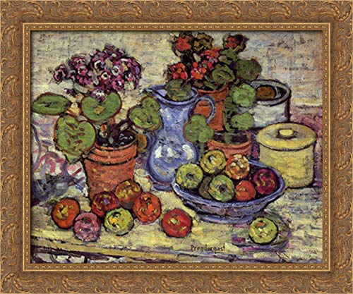 24x20 Gold Ornate Wood Framed Canvas Art - Maurice Prendergast Floral Still Life Painting - Vintage Home Decor for Living Room, Bedroom & Office