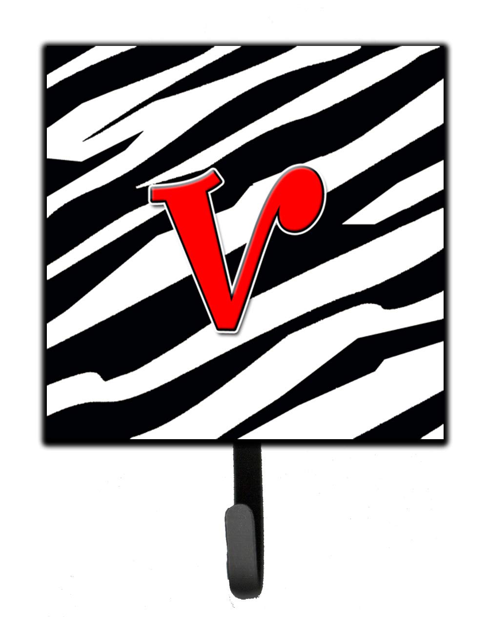 Caroline's Treasures CJ1024-VSH4 Letter V Monogram Zebra Print Red Leash Holder & Key Hook - Small Multicolor Wall Decor for Entryway, Kitchen, or Bedroom Organization