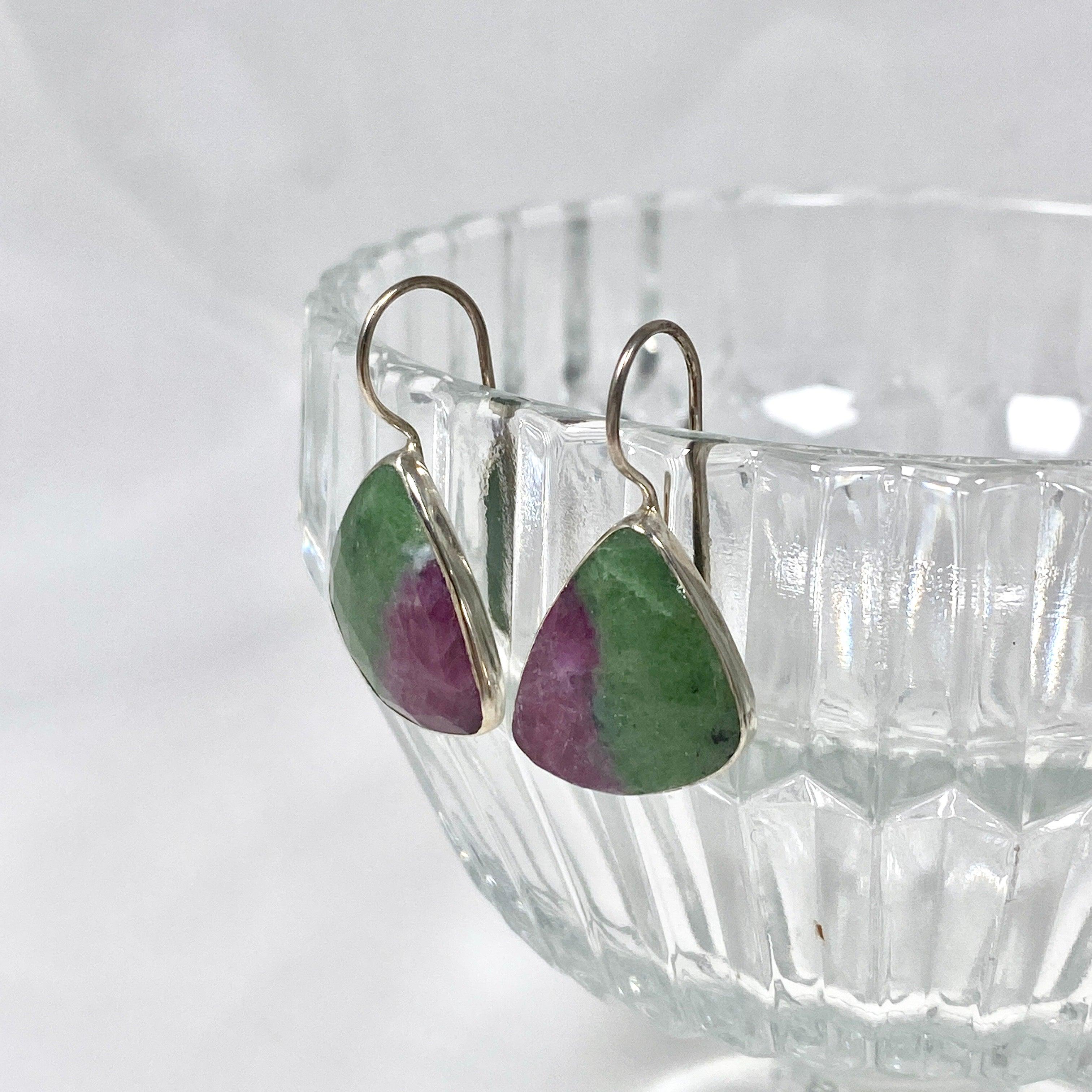 Ruby in Zoisite Faceted Teardrop Earrings with Fixed Hook - Elegant Handmade Jewelry for Women, Perfect for Parties, Weddings & Special Occasions - KEGJ1117