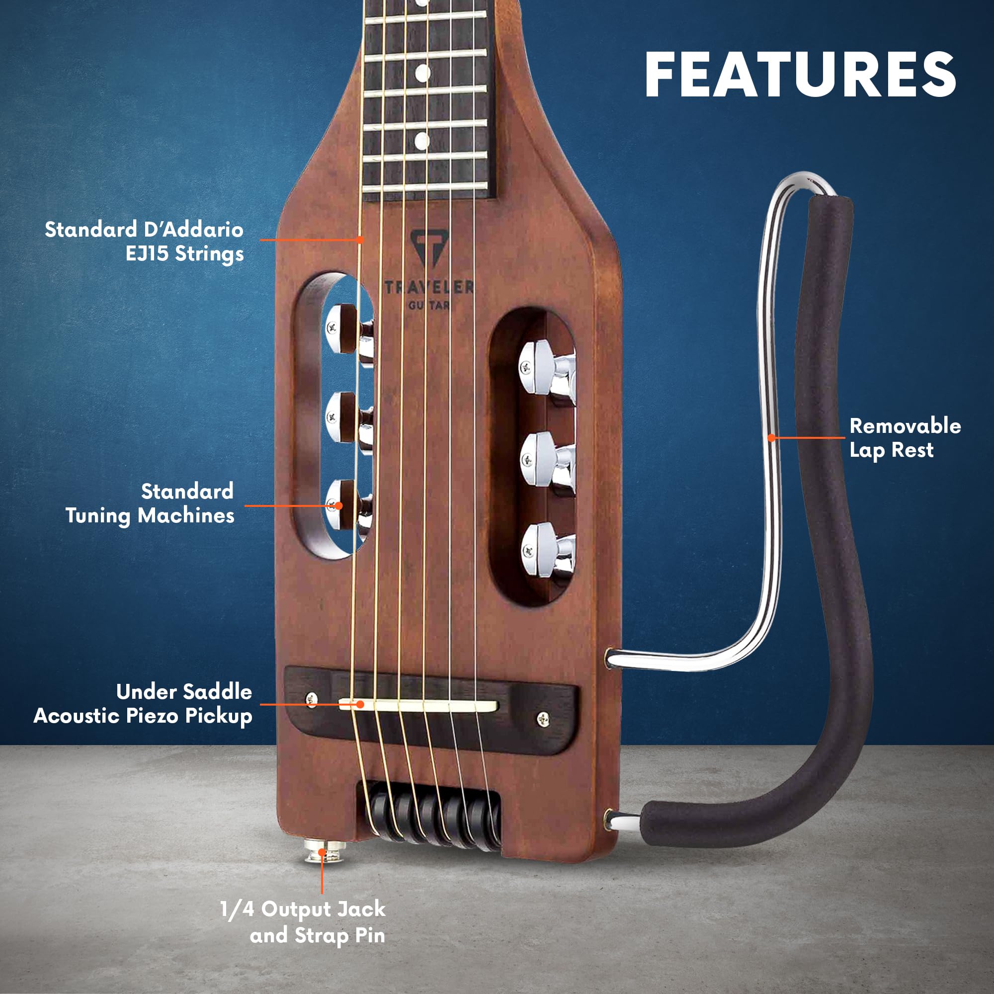 Ultra-Light Travel Acoustic-Electric Guitar - Antique Brown | Portable for Camping, Beach & Small Spaces | Perfect for Travelers & Beginners