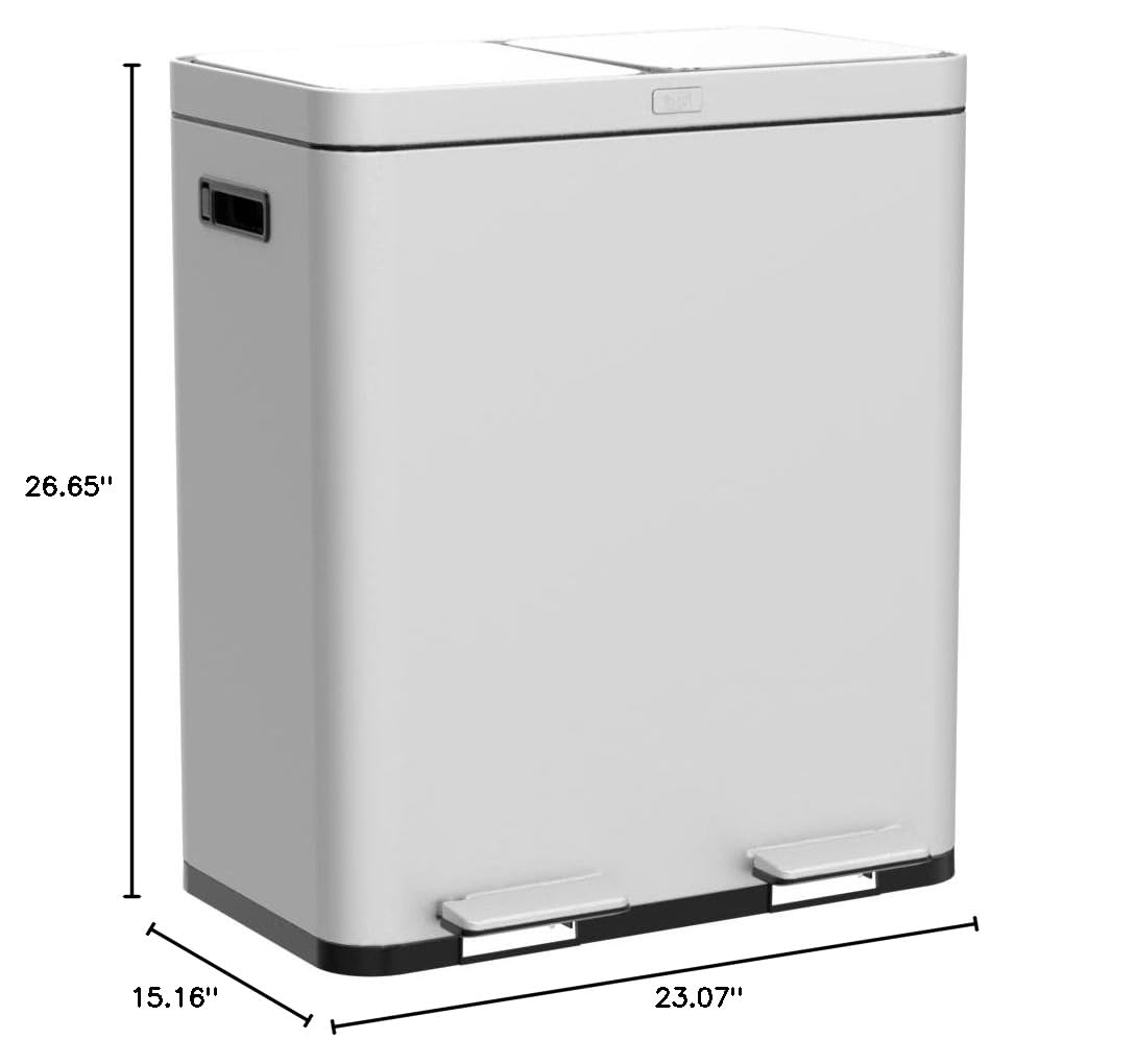 Home Zone Living 15.8 Gallon Stainless Steel Kitchen Trash Can with Dual Removable Liners - Perfect for Recycling & Waste Separation | Ideal for Modern Kitchens, Offices & Eco-Friendly Homes