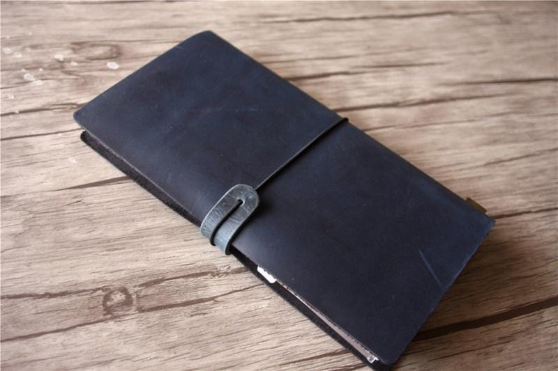 Premium Personalized Leather Traveler's Notebook - Custom Engraved Blue Refillable Journal for Writing, Sketching & Daily Planning - Perfect Gift for Writers, Students & Professionals