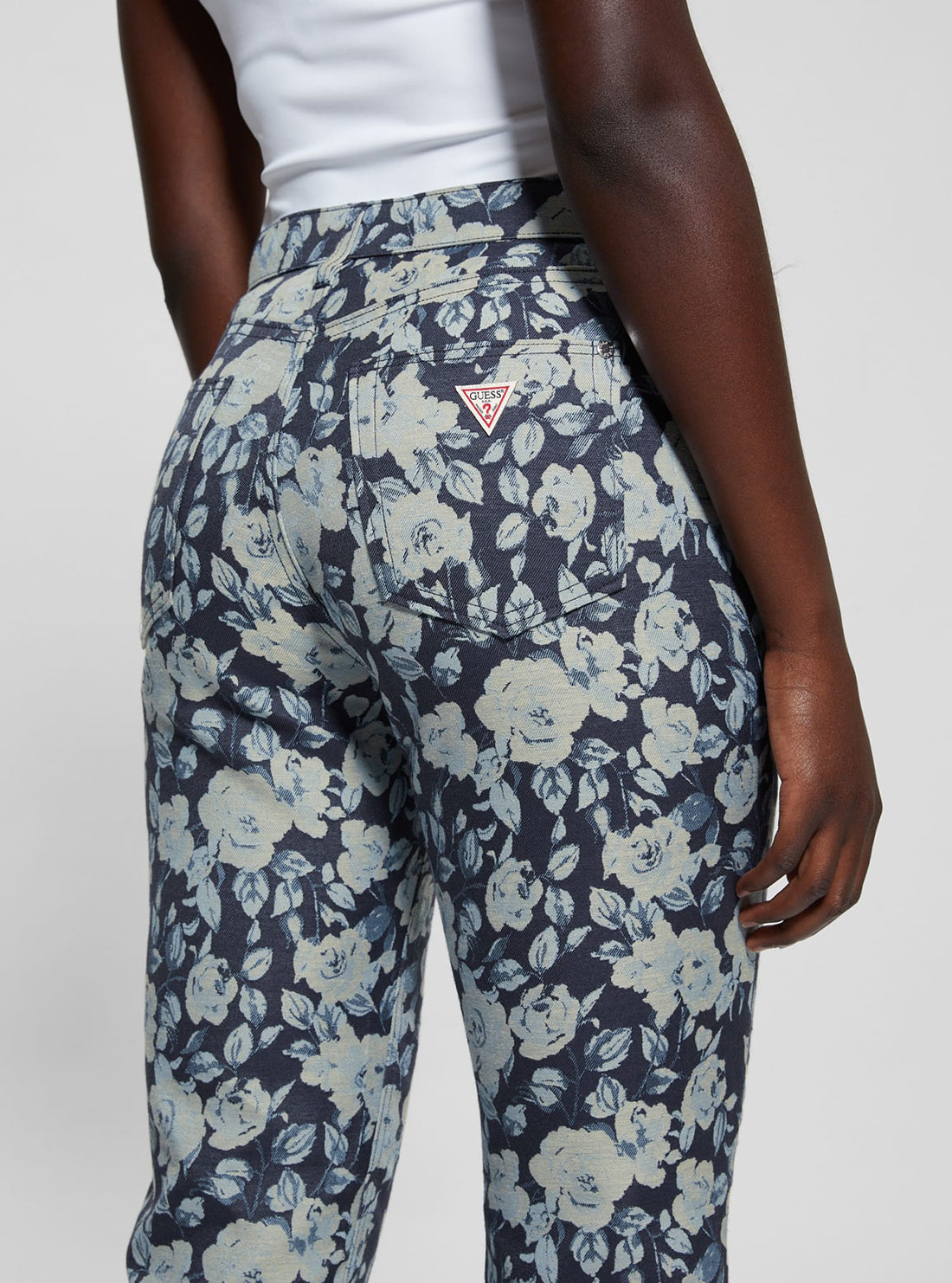 Blue Floral Jacquard Pants for Women - Elegant and Feminine High Waisted Trousers for Casual Wear, Office, and Special Occasions