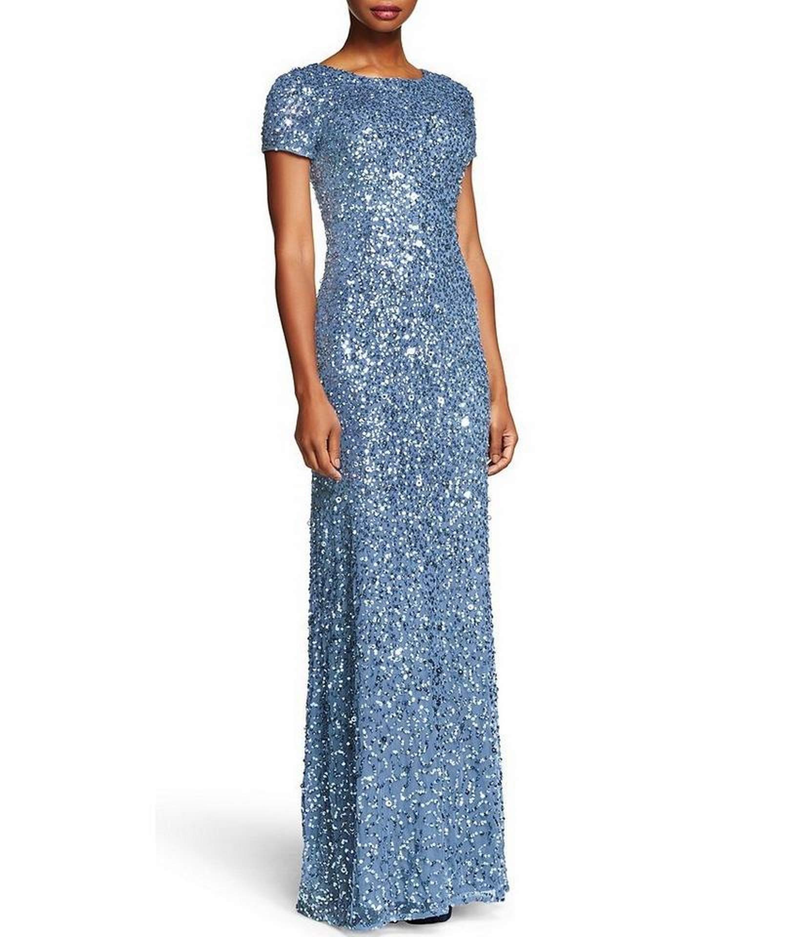 Adrianna Papell Women's Sparkling Short Sleeve Sequin Evening Gown for Prom, Party, and Special Occasions