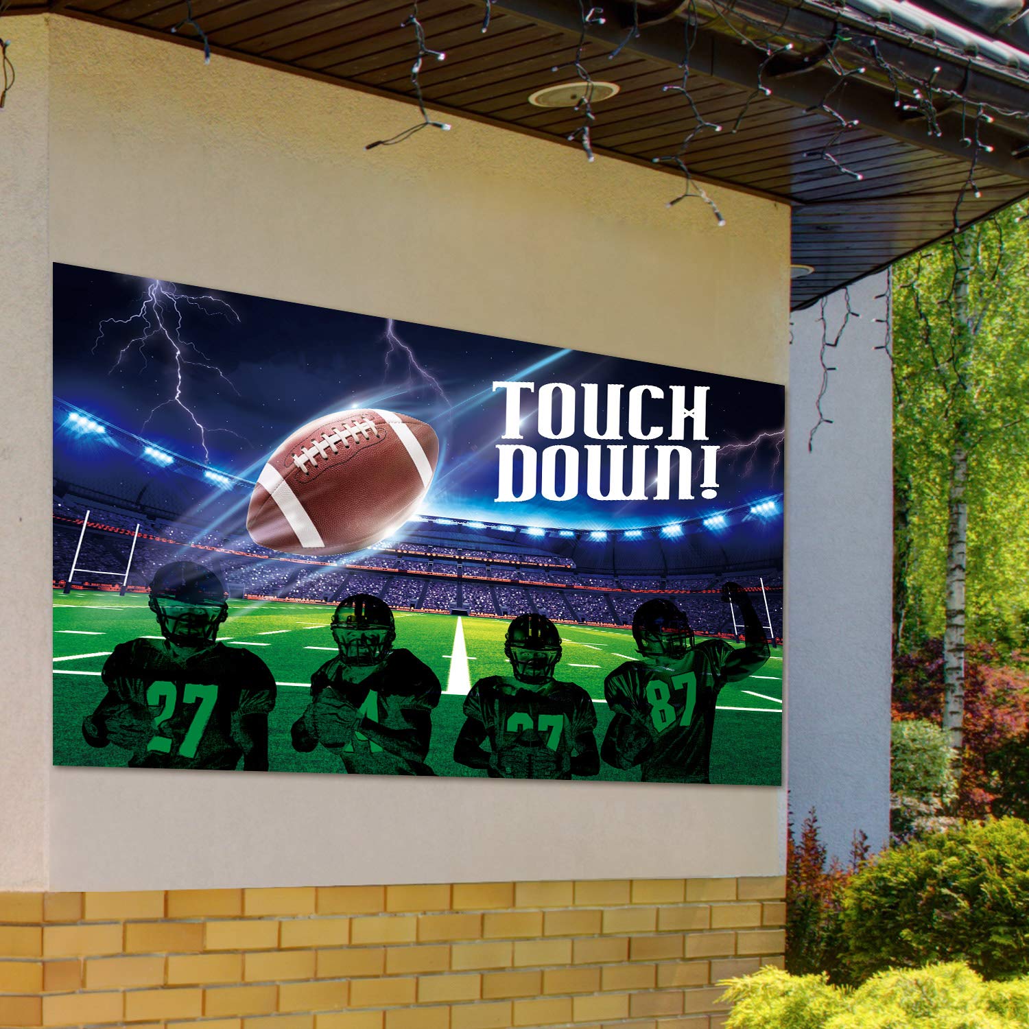 Football Party Decorations - Large Fabric Football Scene Backdrop for Touchdown Party, Photo Booth Background & Field Banner - Perfect for Football Themed Birthday, Super Bowl, Tailgate & Game Day Decor