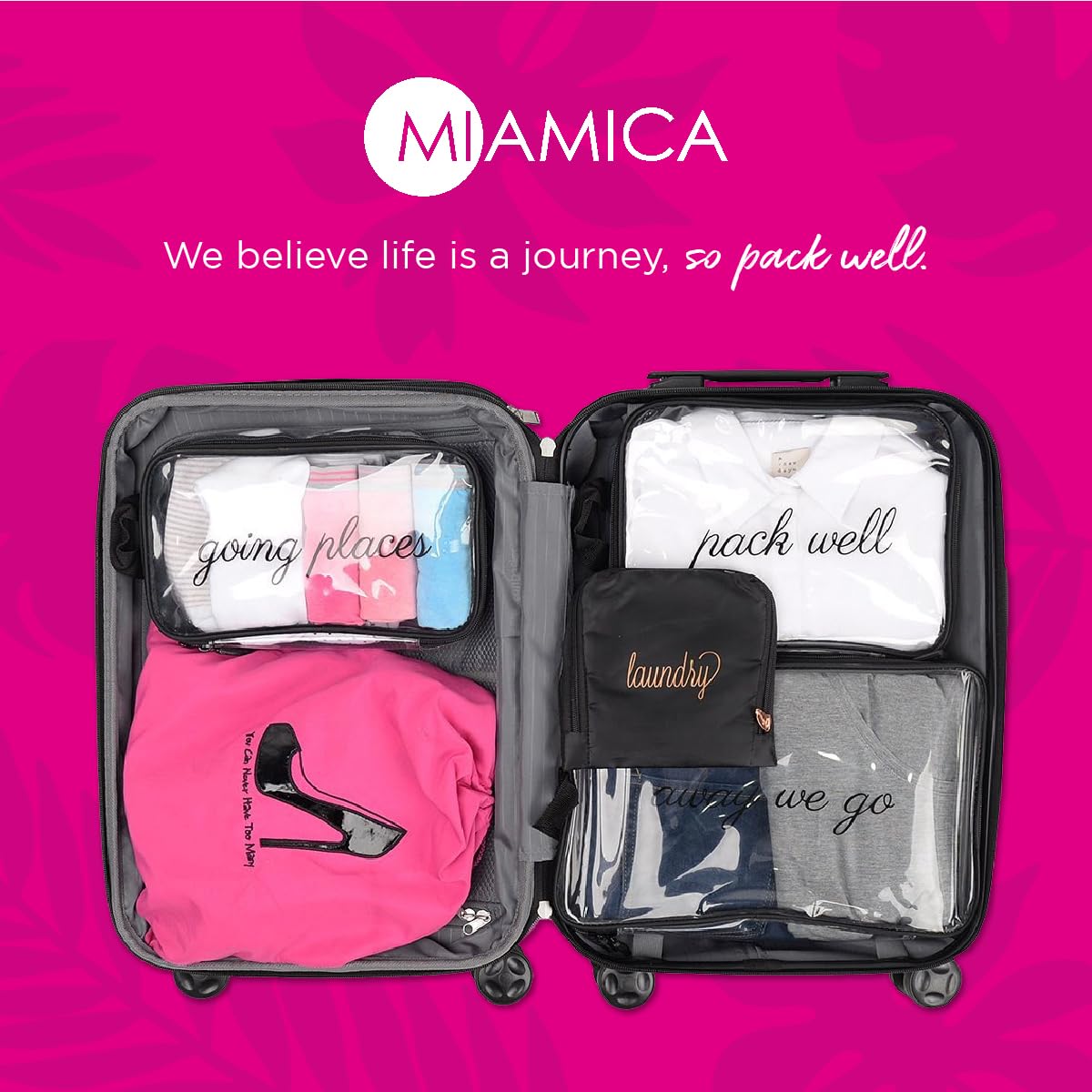 MIAMICA Soft Travel Laundry Bag with Zipper & Drawstring - 21x22 Inch Black Expandable Wash Bag for Dirty Clothes - Durable Foldable Organizer for Suitcase - Perfect for Travel, Camping, Gym & College Dorm