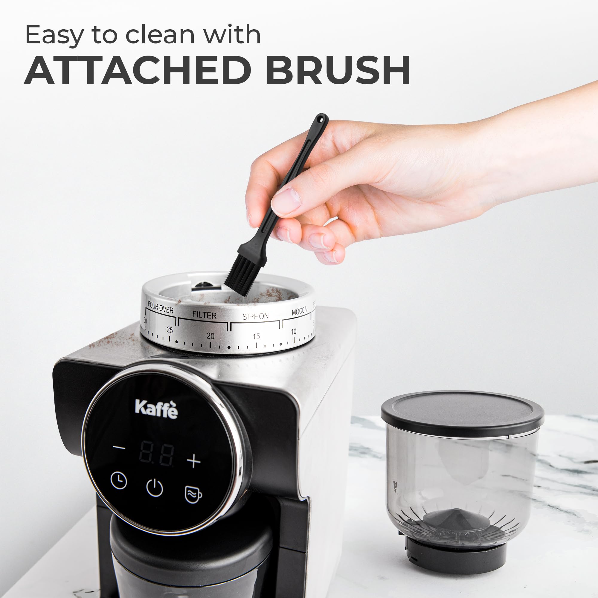 Premium Kaffe Electric Burr Coffee Grinder - 9oz Capacity, 31 Adjustable Grind Settings with Conical Burr - Touch Screen Timer & Cup Selector - Stainless Steel Precision Bean Grinder for Espresso, French Press & Drip Coffee - Perfect for Home & Office Use