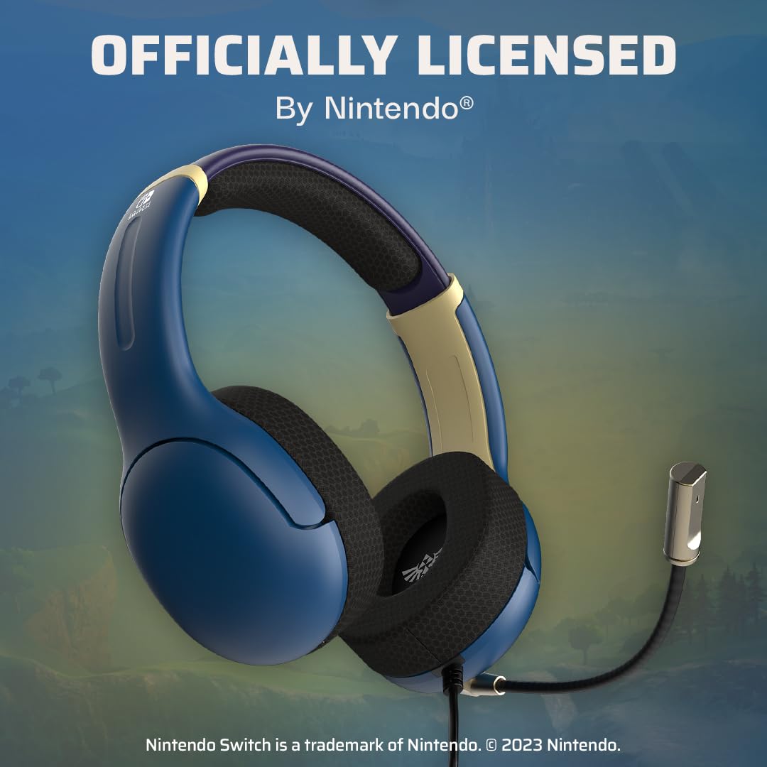 PDP Gaming AIRLITE Wired Stereo Gaming Headset with Noise-Cancelling Mic - Compatible with Nintendo Switch, Switch Lite & Switch OLED (Legend of Zelda Hyrule Blue) - Perfect for Gaming, Streaming & Online Chat