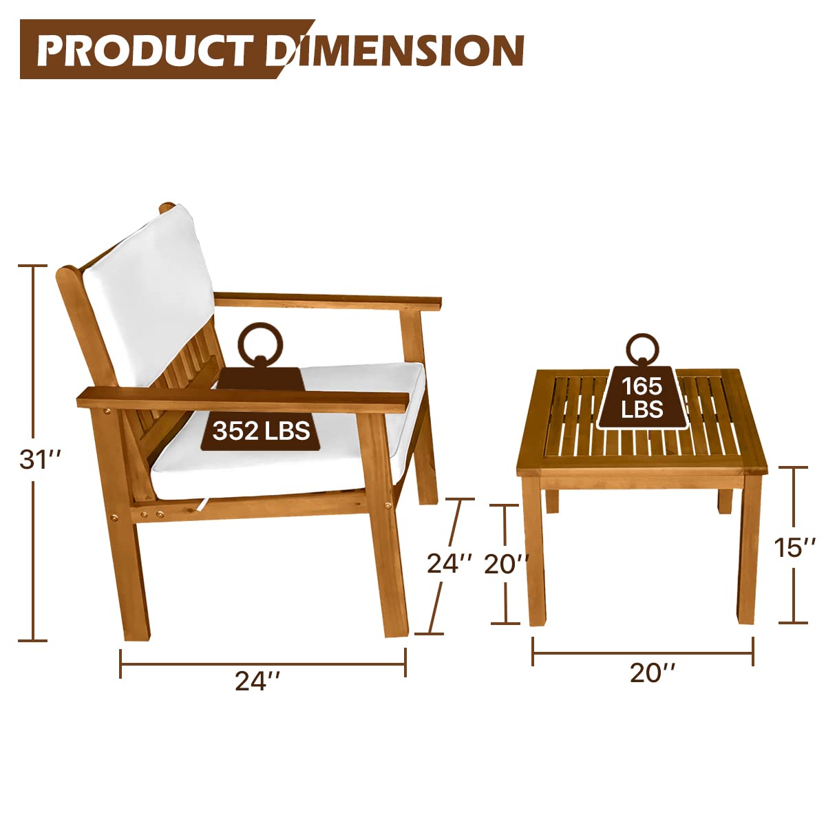 Dkelincs 3-Piece Acacia Wood Outdoor Bistro Set - Patio Table & Teak Chairs for Garden, Backyard, Poolside, Balcony - Perfect for Dining, Relaxing & Entertaining Outdoors