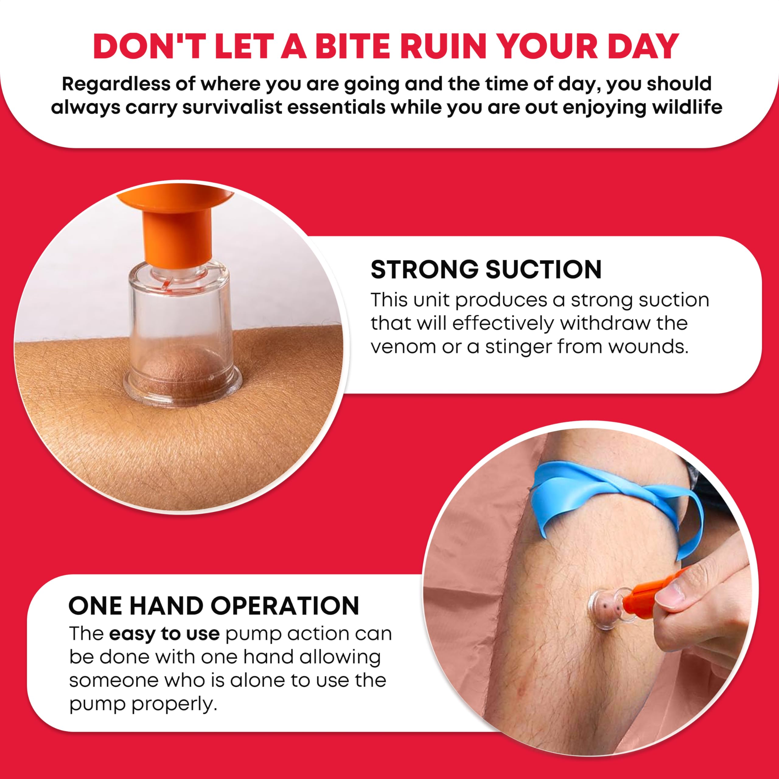 Snake Bite Kit - Emergency First Aid Venom Extractor Suction Pump, Latex-Free - Perfect for Hiking, Camping & Outdoor Adventures