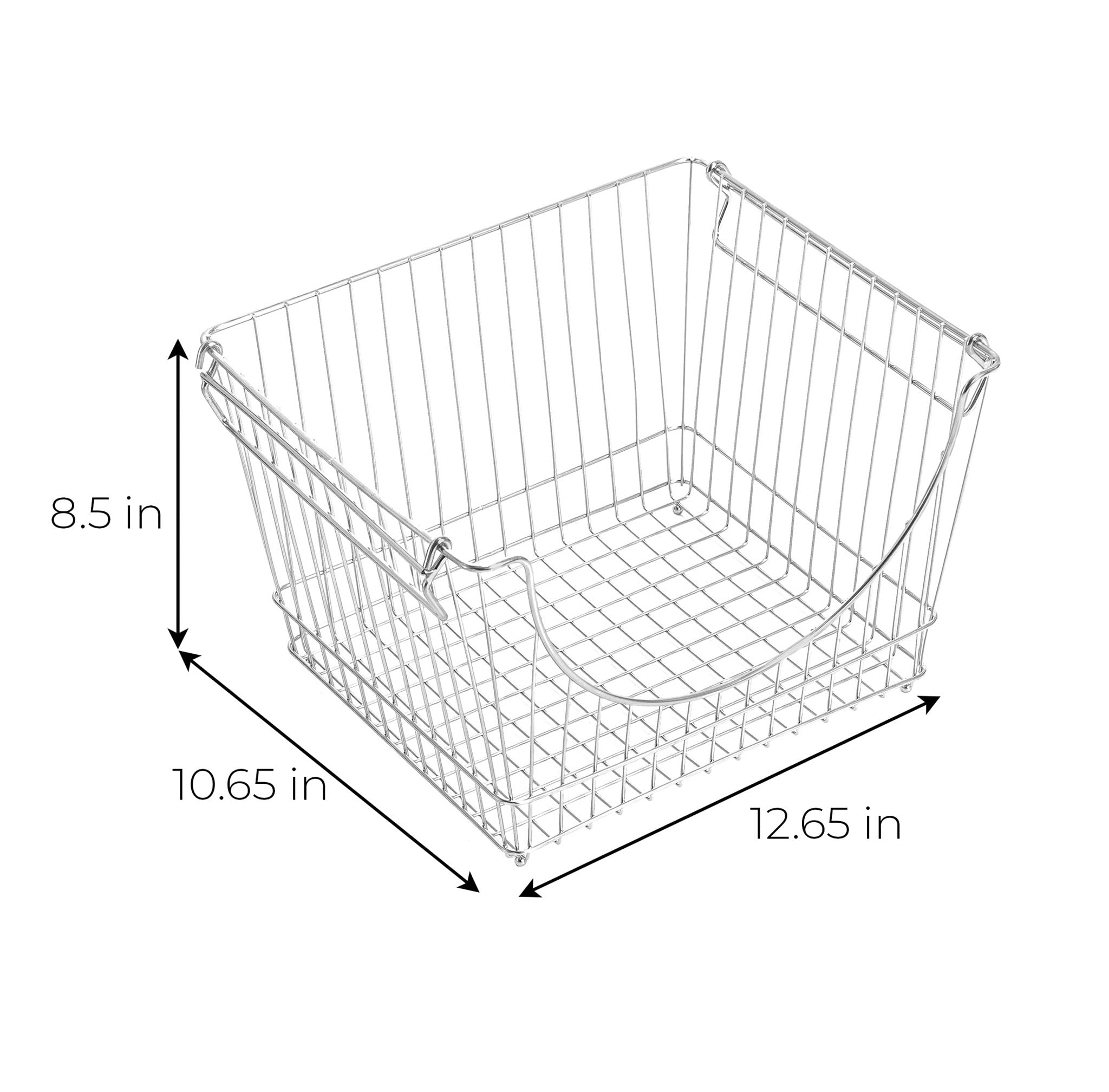 Smart Stacking Baskets with Handles - Set of 2 Large Steel Wire Storage Bins for Fruits, Vegetables & Pantry Organization (12.5