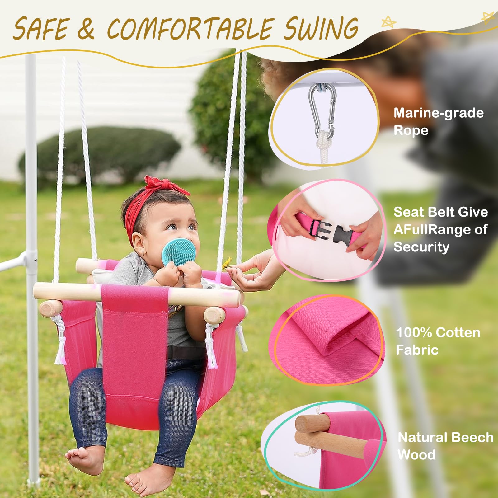 2-in-1 Baby Jumper & Swing Set - Indoor/Outdoor Toddler Bouncer (Pink) for Playtime Fun
