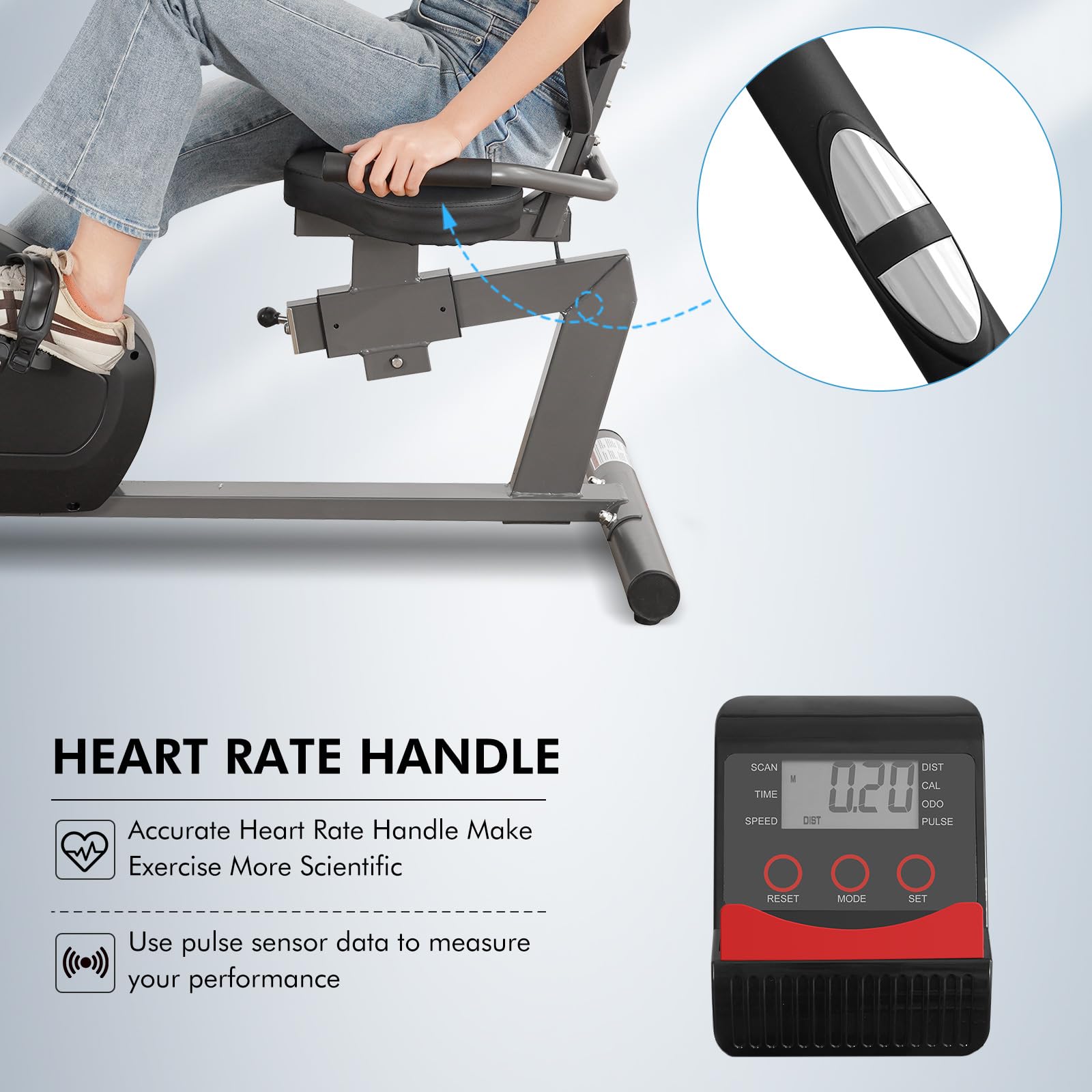 Recumbent Exercise Bike for Home - Magnetic Stationary Bike for Adults & Seniors - LCD Display with Heart Rate Handles - Perfect for Home Gym, Physical Therapy & Low-Impact Workouts