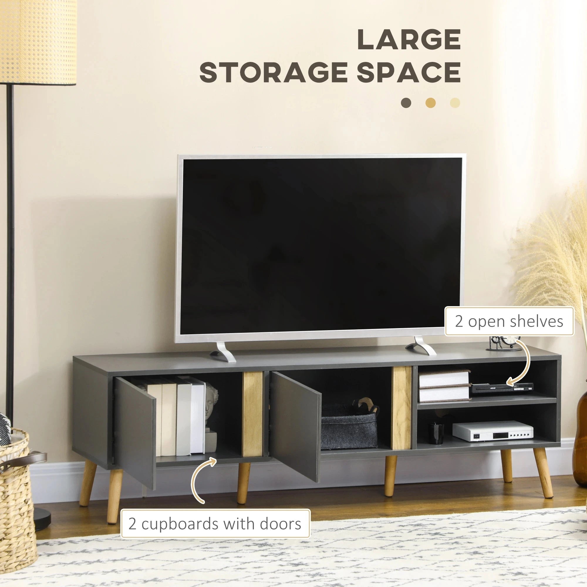 55 Inch TV Stand with Storage - Dark Grey Modern Entertainment Center for Living Room, Bedroom & Home Theater