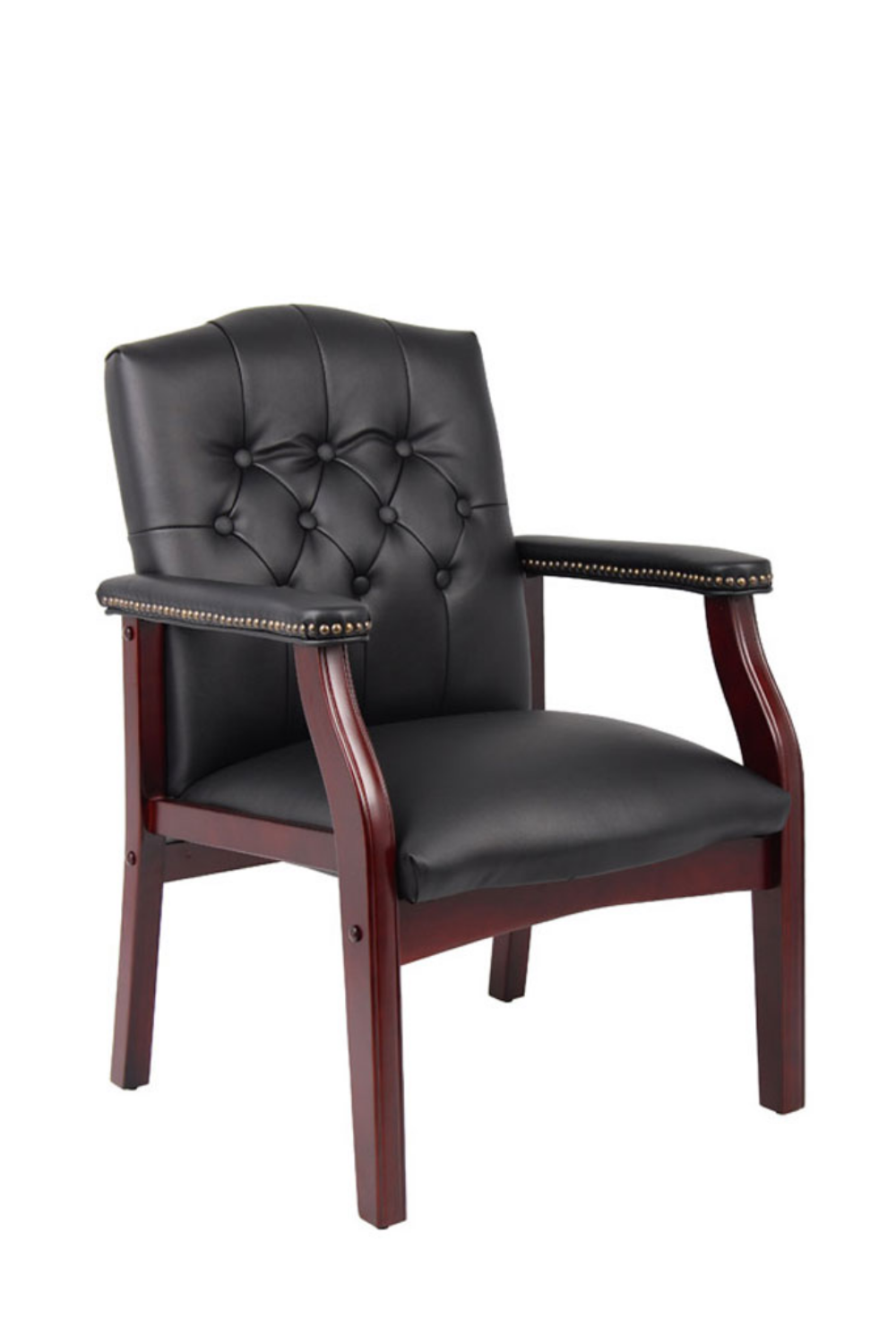 Boss Traditional Black Caressoft Guest Chair with Mahogany Finish - Elegant Accent & Dining Chair for Home & Office (Model B959) | Perfect for Living Rooms, Dining Areas & Reception Spaces