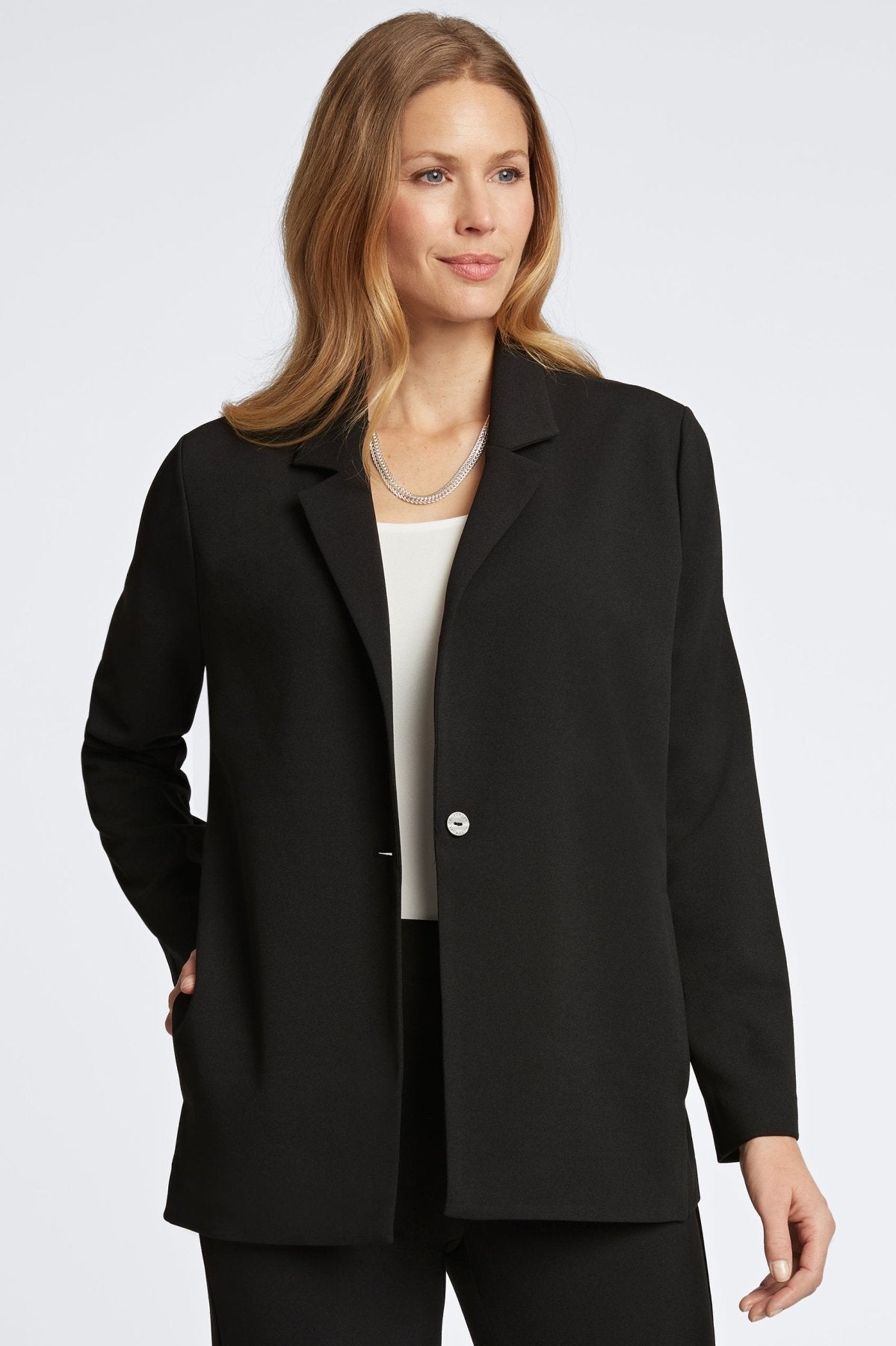 Morgan Knit Crepe Long Sleeve Blazer for Women - Elegant Stretch Office Jacket - Business Casual Work Wear - Perfect for Meetings, Office & Professional Events