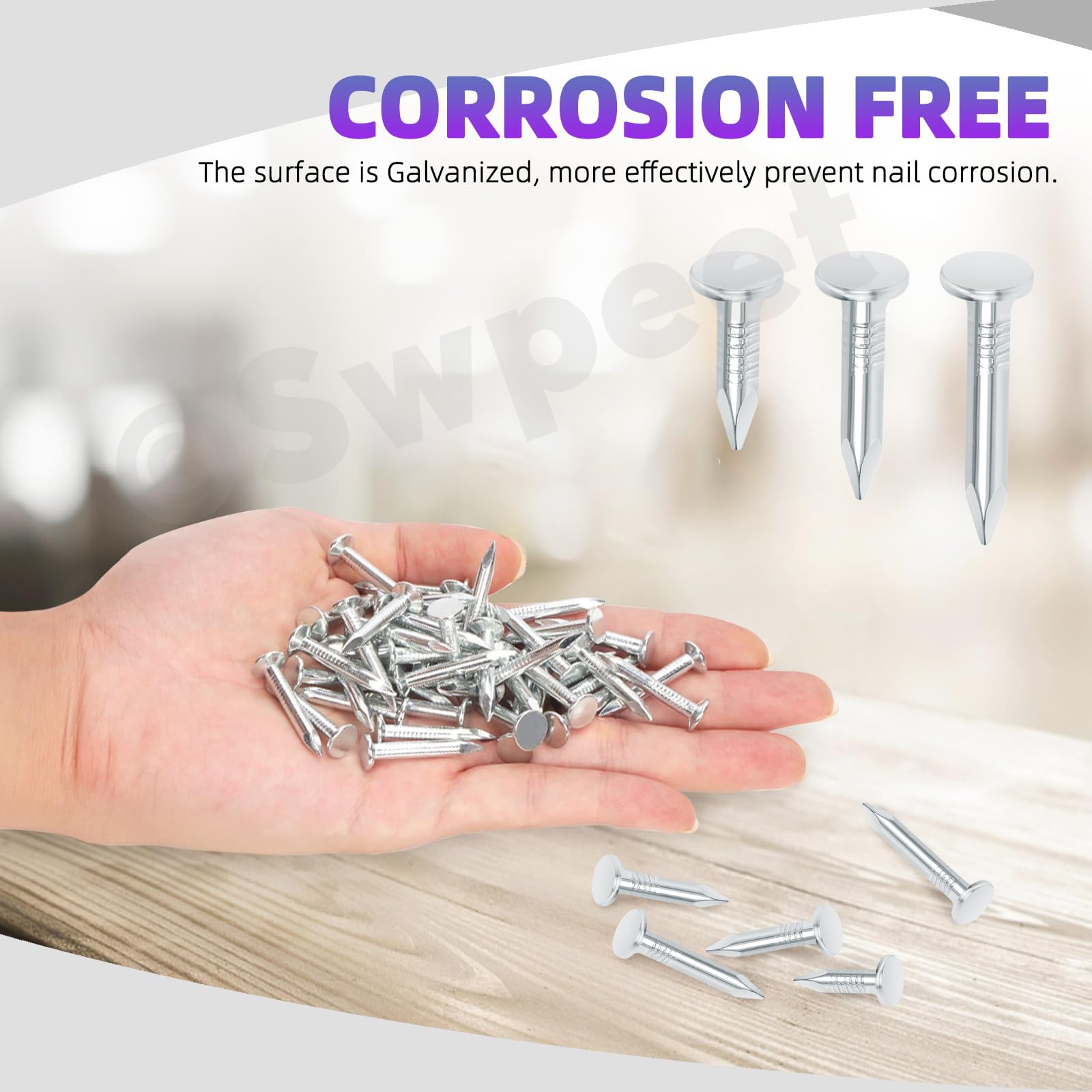 Swpeet 300Pcs 1-Inch Galvanized Roofing Nails - High Quality Felt Nails for Asphalt Shingles, Insulation Boards & Roofing Felt Installation | Perfect for Roof Repairs, DIY Projects & Construction Work