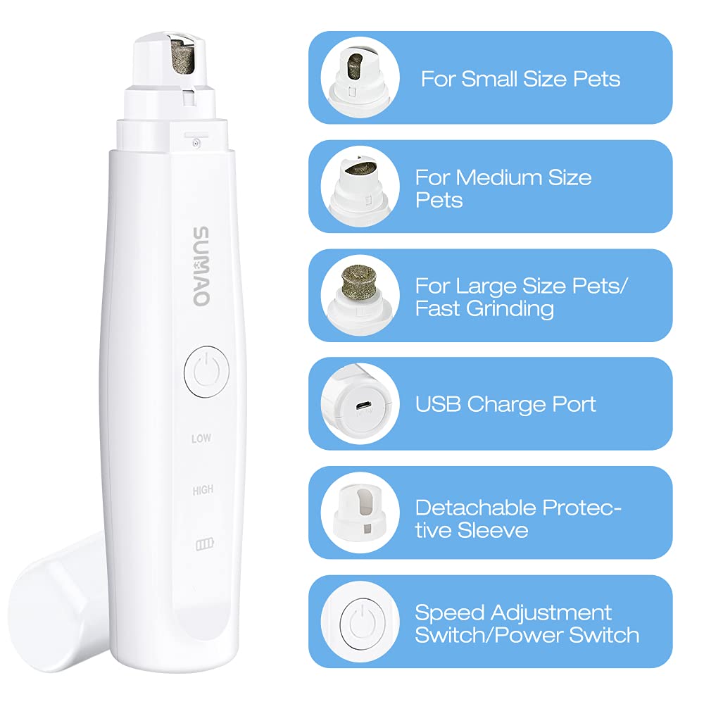 Rechargeable Electric Dog Nail Grinder & Trimmer - Painless Pet Nail Clipper for Small Medium Large Dogs & Cats (White) | Safe & Quiet Grooming Tool for Puppies, Kittens & Pets at Home