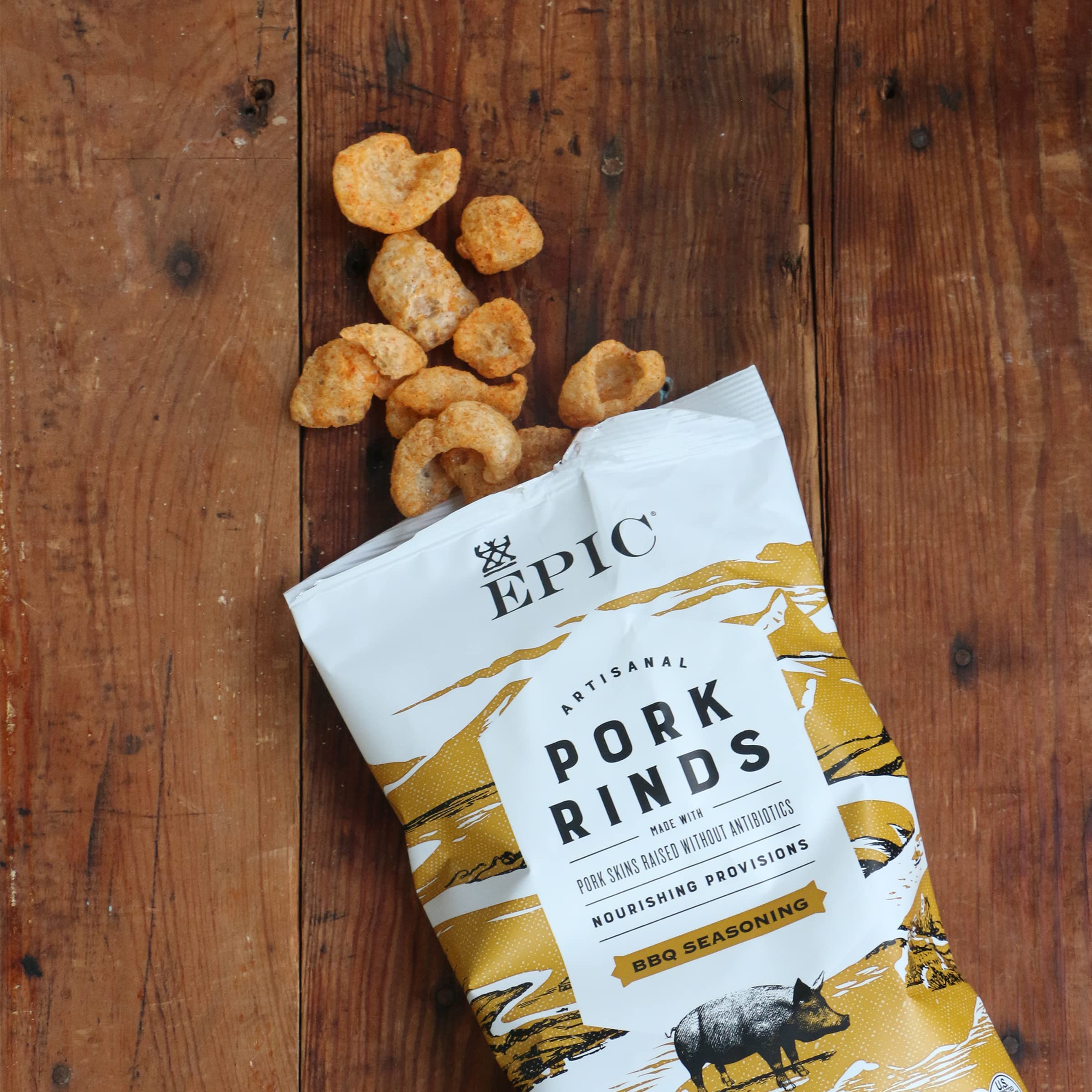 EPIC Artisanal BBQ Pork Rinds Snacks - Keto, Paleo & Gluten Free Protein Chips - 2.5oz Bags (3-Pack) - Perfect for Low Carb Diets, Road Trips & Game Day Parties