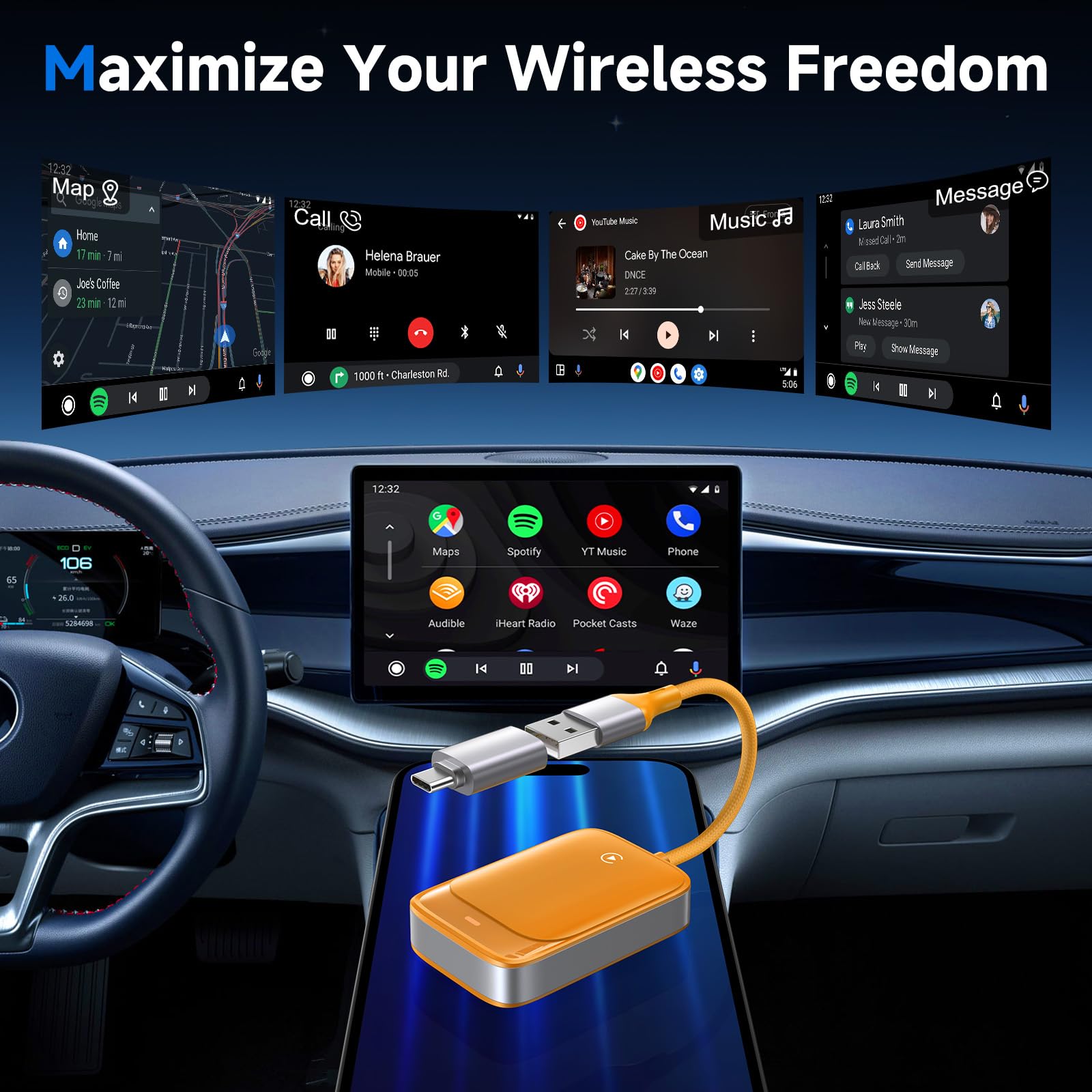Wireless CarPlay Adapter for iPhone - Convert Wired to Wireless Apple CarPlay - Compatible with iOS 10+ & Cars 2016+ - Mini Plug & Play Design - Stable Connection - Perfect for Commuting, Road Trips & Hands-Free Driving