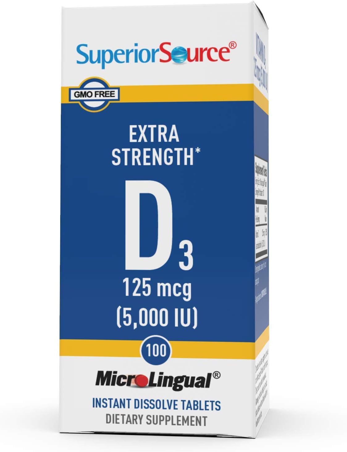 Superior Source Vitamin D3 5000 IU - Immune & Brain Support, Bone Health, Fast Dissolving Sublingual Tablets - Ideal for Bariatric Patients, Office Workers & Home Use - 100 Count