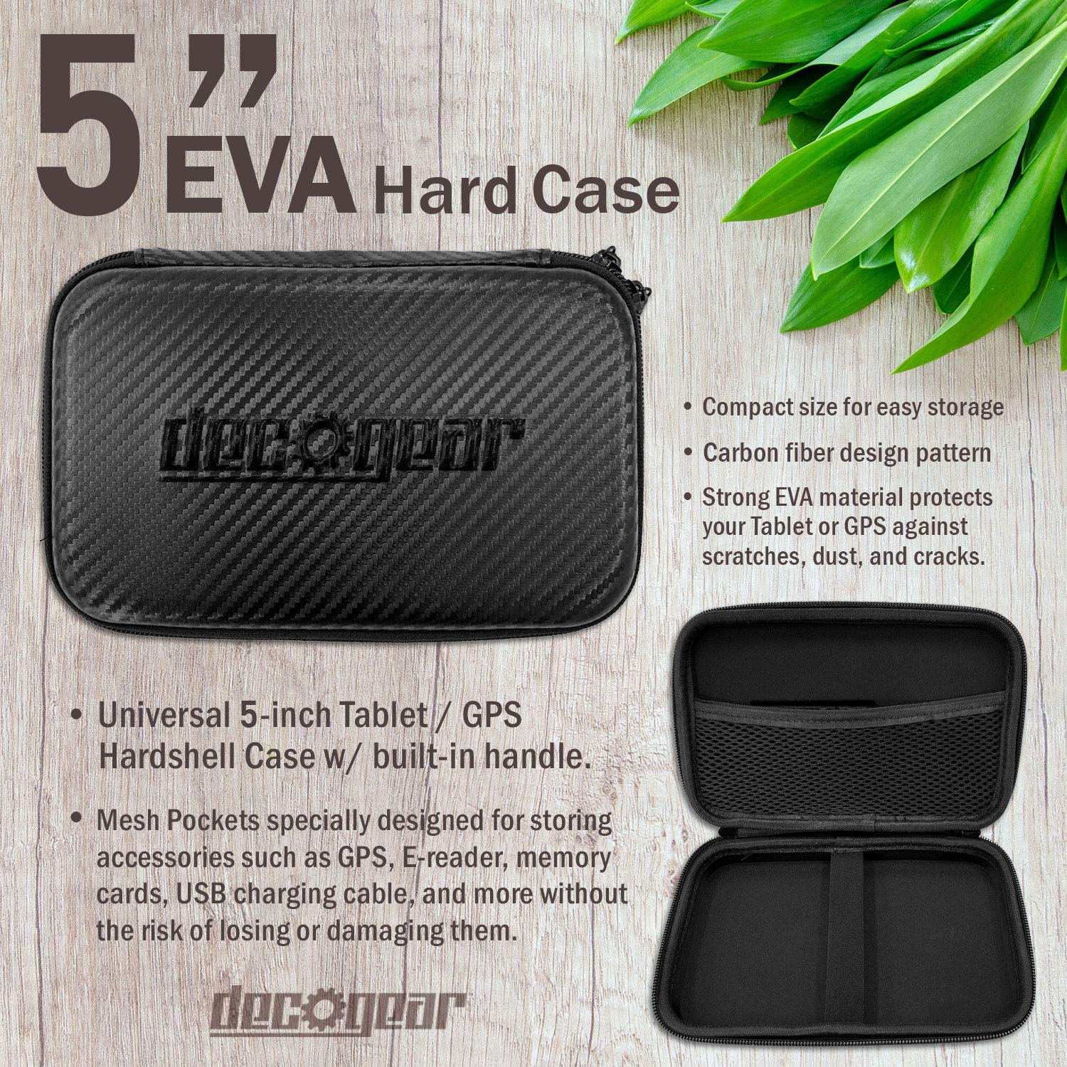 5 Inch Deco Gear Hard EVA Case with Zipper for Tablets & GPS - Protective Travel Storage for iPad, Kindle, Garmin | Perfect for Commuting, Business Trips & Outdoor Adventures