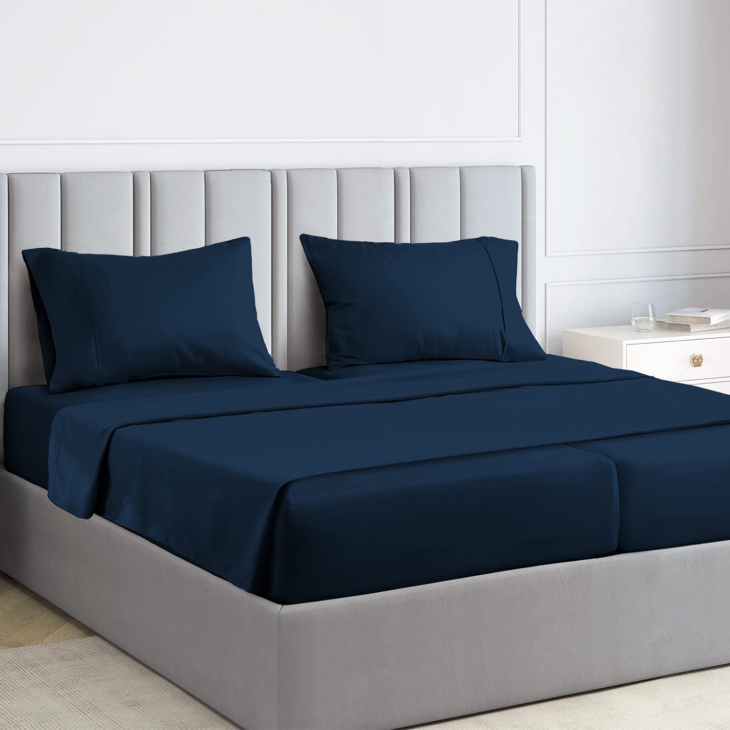 Premium 1000 Thread Count 100% Long Staple Cotton Sheet Set - Split King Size, Deep Pocket (Fits 15