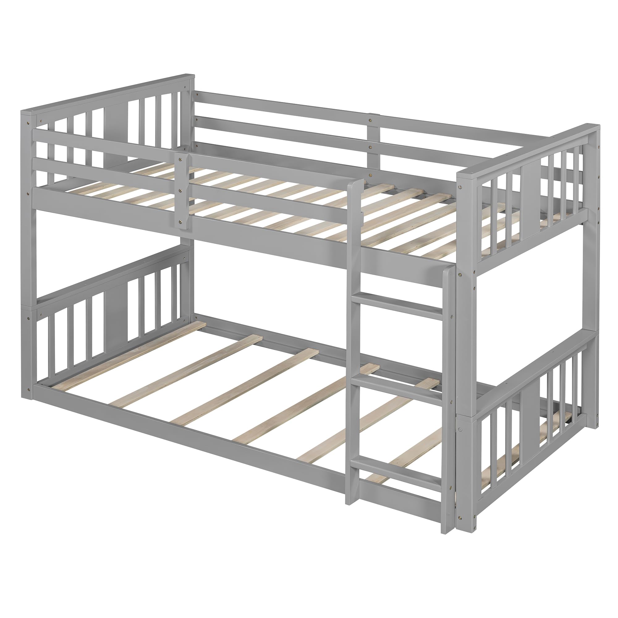 Twin Over Twin Floor Bunk Bed with Ladder - Sturdy Metal Frame Twin Size Bunk Bed for Kids & Teens - No Box Spring Needed - Perfect for Small Bedrooms, Dorms & Guest Rooms