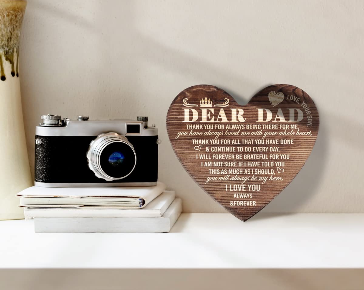 Personalized Wooden Heart Plaque for Dad - Thoughtful Father's Day, Birthday & Christmas Gift - Engraved Sentimental Thank You Dad Sign - Meaningful Home Decor for Father's Gifts - Perfect for Office Desk, Man Cave or Living Room Display