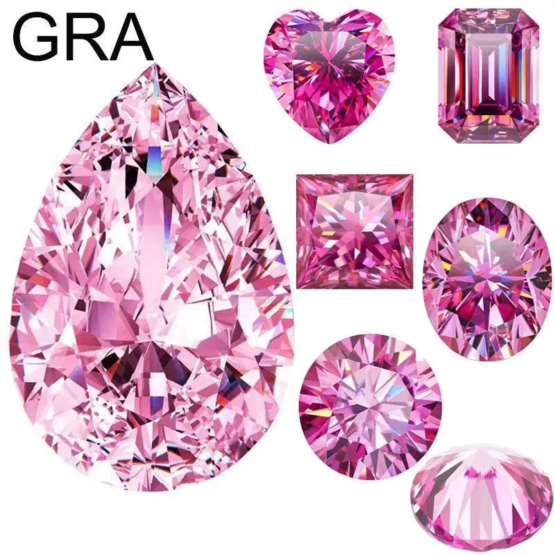 **100% Real Pink Loose Moissanite Gemstone - Lab-Created for Women's Jewelry (Round/Pear/Emerald/Oval Cut) | GRA Certified | Perfect for Engagement Rings, Wedding Bands & Fashion Jewelry**