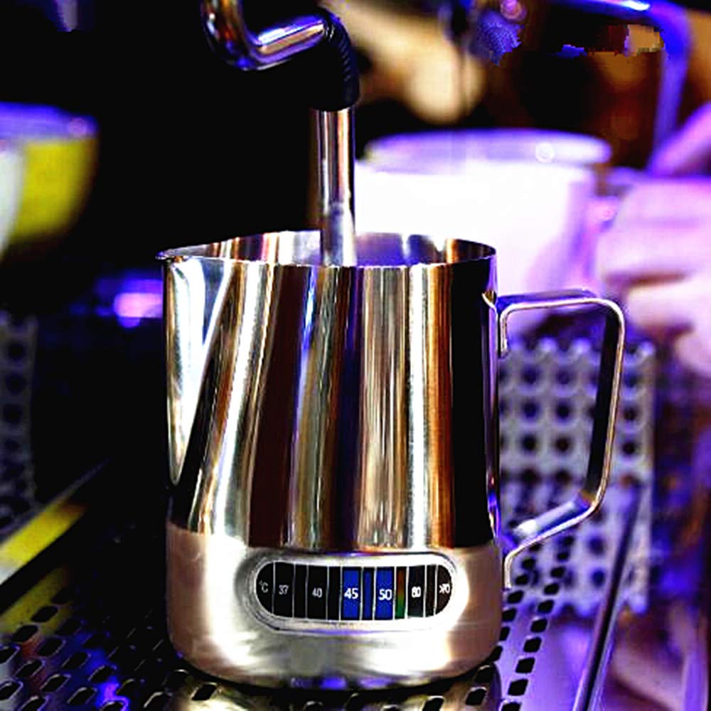 Stainless Steel Milk Frothing Pitcher 20 oz (600 ml) with Built-in Thermometer - Perfect for Latte Art, Espresso, and Coffee Creamer - Ideal for Home Baristas & Coffee Shops