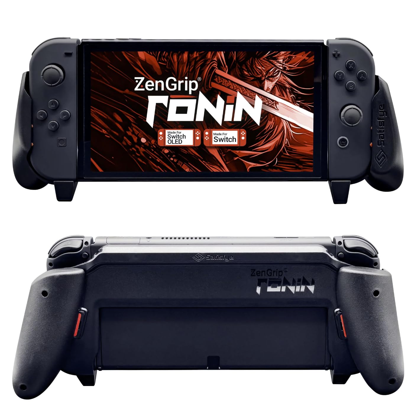 Satisfye ZenGrip Ronin Grip for Nintendo Switch & OLED - Ergonomic, Dockable Switch Accessory for Joy-Con Comfort - Perfect for Handheld Gaming, Travel, and Long Play Sessions (Black)
