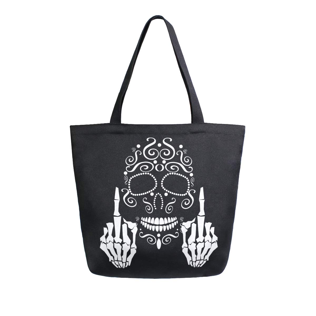 Floral Skull Canvas Tote Bag for Women - Large Black & White Cotton Shoulder Bag, Durable Reusable Grocery Shopping Tote - Perfect for Beach, Market, Travel & Everyday Use