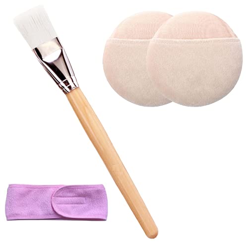 Ghelonadi Round Powder Puff with Face Pack Brush & Hair Band - 4-Piece Makeup Sponge Set for Foundation & Cosmetics | Perfect for Travel, Salon & Home Beauty Routine