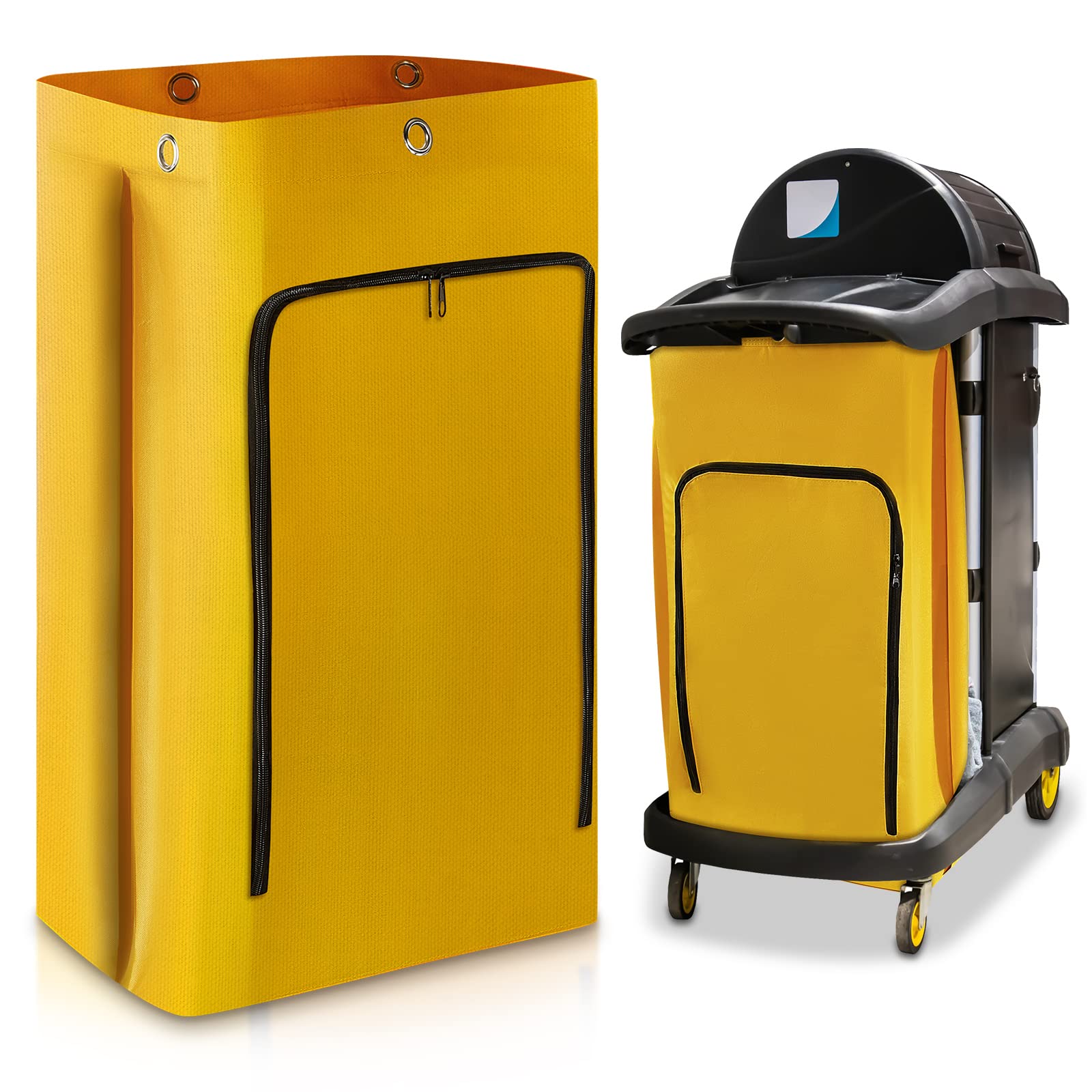 24 Gallon Commercial Cleaning Cart Bag - Heavy Duty Zippered Janitorial Cart Replacement Bag (33 x 16.8 x 10.5 Inch) - Yellow (1 Pack) - Ideal for Housekeeping Carts, Hotels, Schools & Office Cleaning