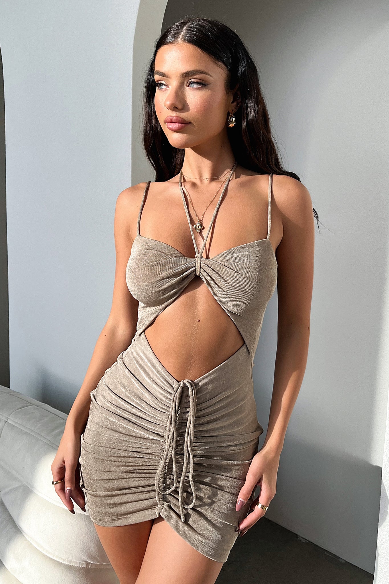 Billie Dress in Dusty Brown | Elegant Women's Midi Dress for Casual & Formal Occasions | Perfect for Office, Parties & Date Nights