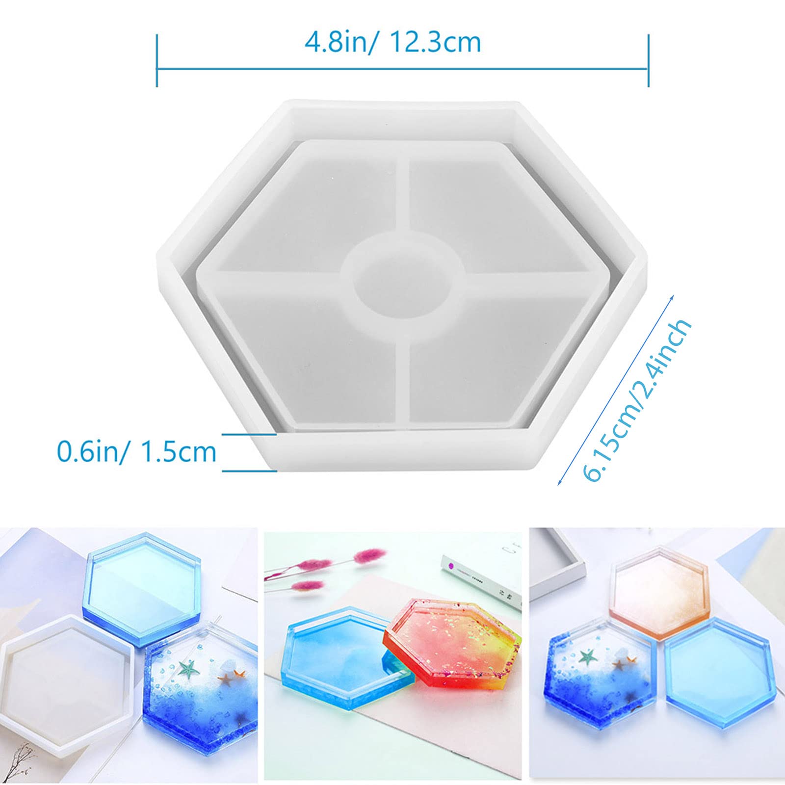 AMind4U 6PCS Silicone Resin Molds Kit - Hexagon, Square, Circle & Heart Epoxy Coaster Molds for Beginners | DIY Home Decor, Wedding Favors & Craft Projects