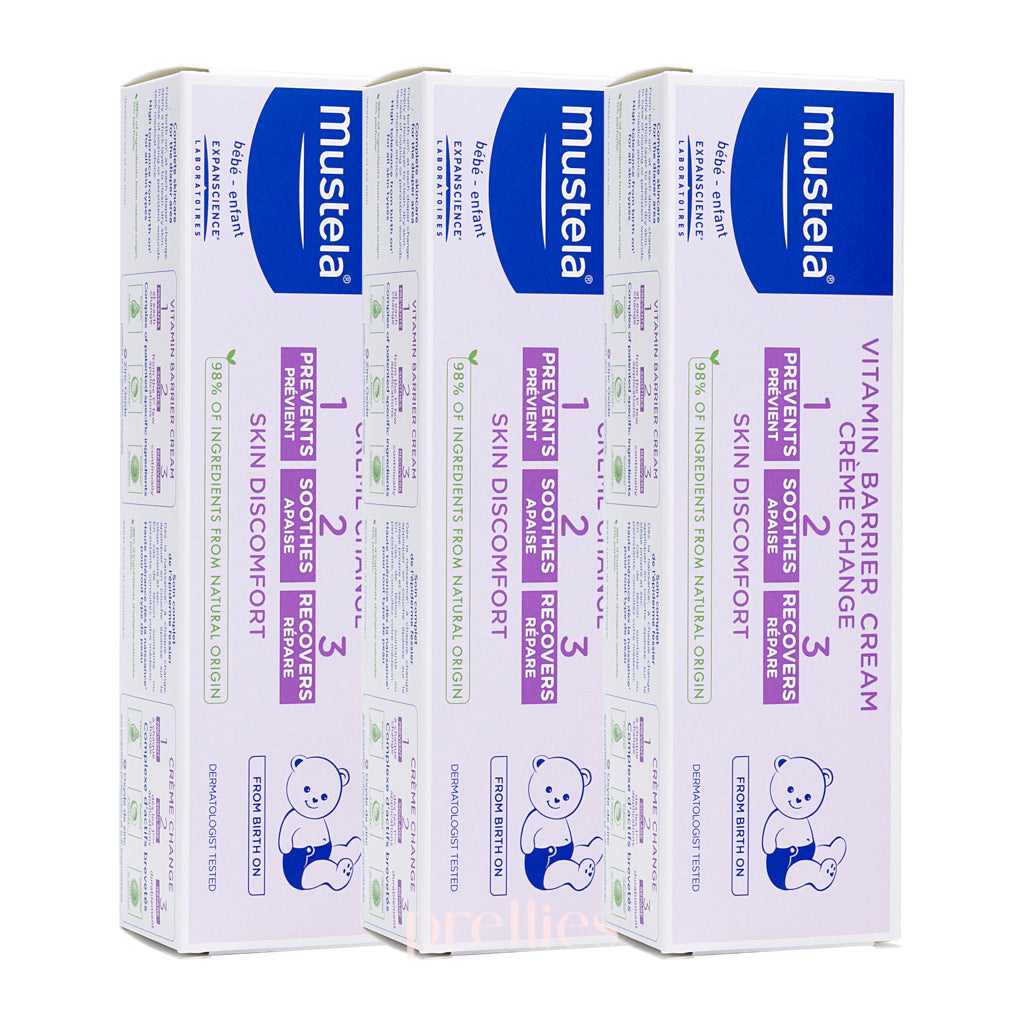 Mustela Vitamin Barrier Cream 100ml x3 Pack - Soothing Diaper Rash Cream for Babies - Perfect for Sensitive Skin Care & Daily Protection