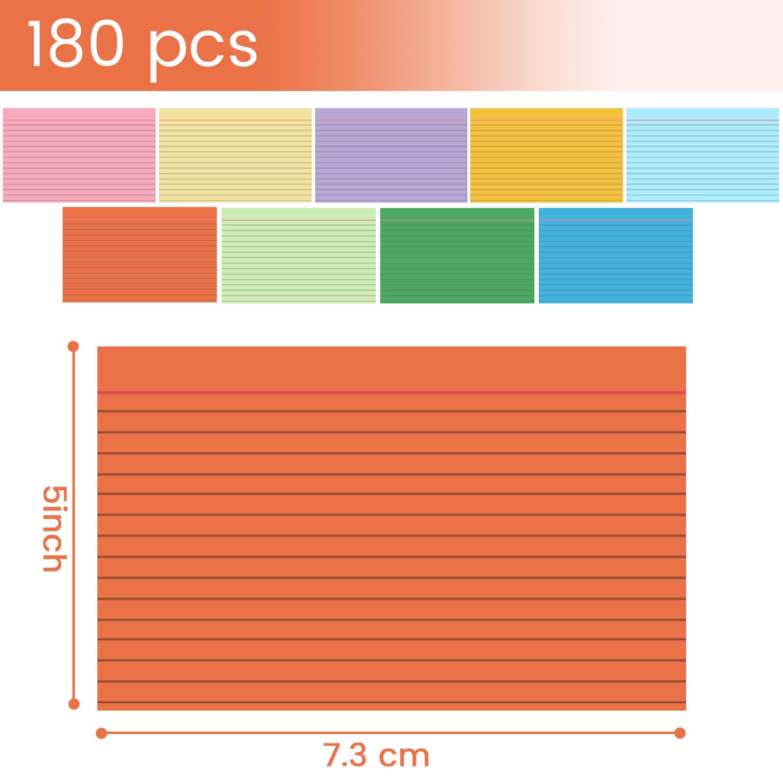 Koogel 180PCS Ruled Index Cards - 5 x 8 Inch Colorful Lined Flash Cards for Study Notes, School & Office Organization | Perfect for Vocabulary Learning, Exam Prep & Business Presentations