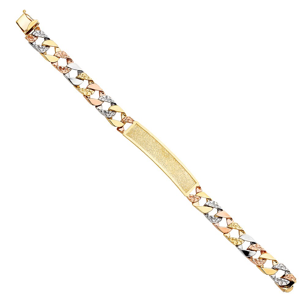 14K Tri-Color Gold Cuban Link ID Bracelet for Men & Women - 8.5